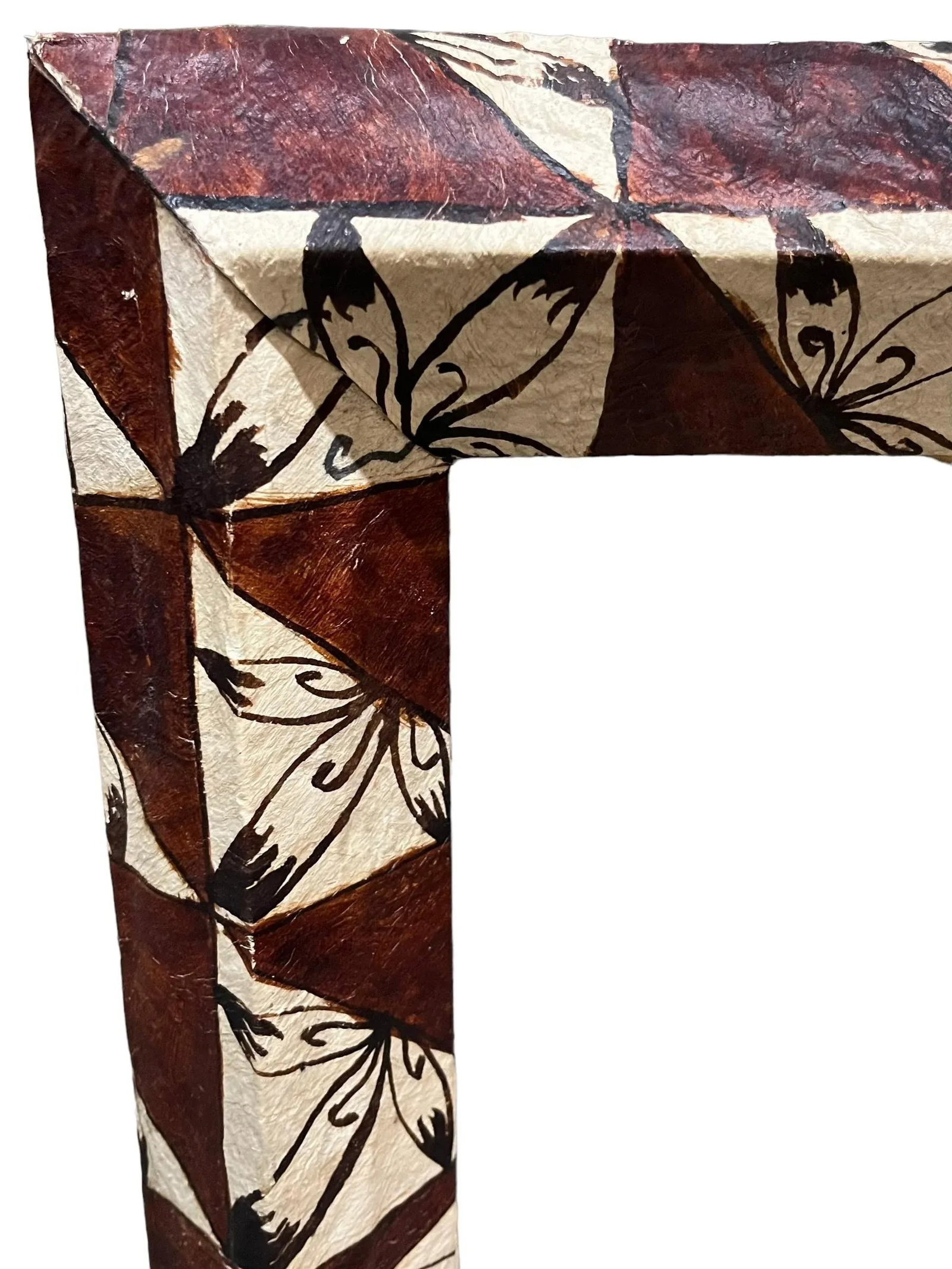 1950s Mirror Framed in Tonga Tapa Cloth - 4