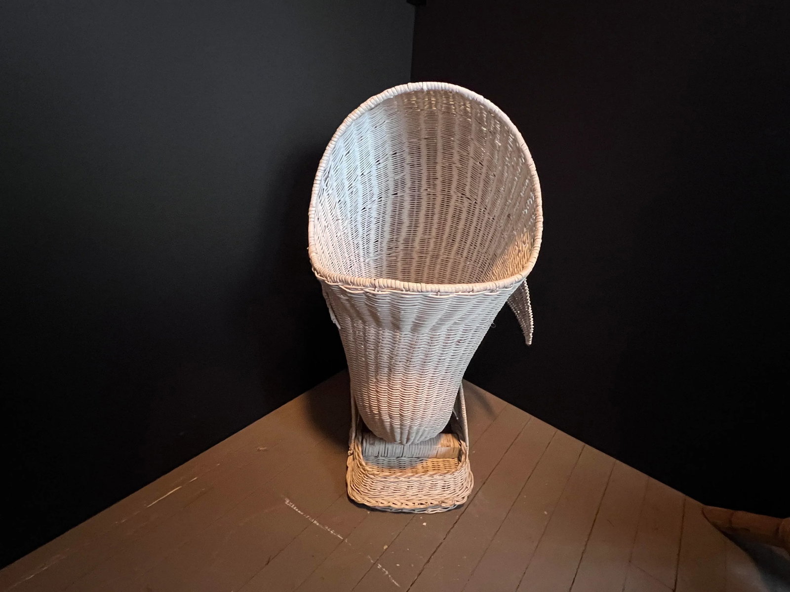 Vintage Wicker Whale Planter in White - 4