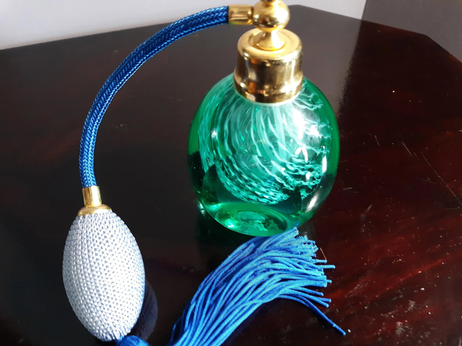 1990s Art Glass Imports Green & Blue Golden Accent Perfume Optimizer - 6