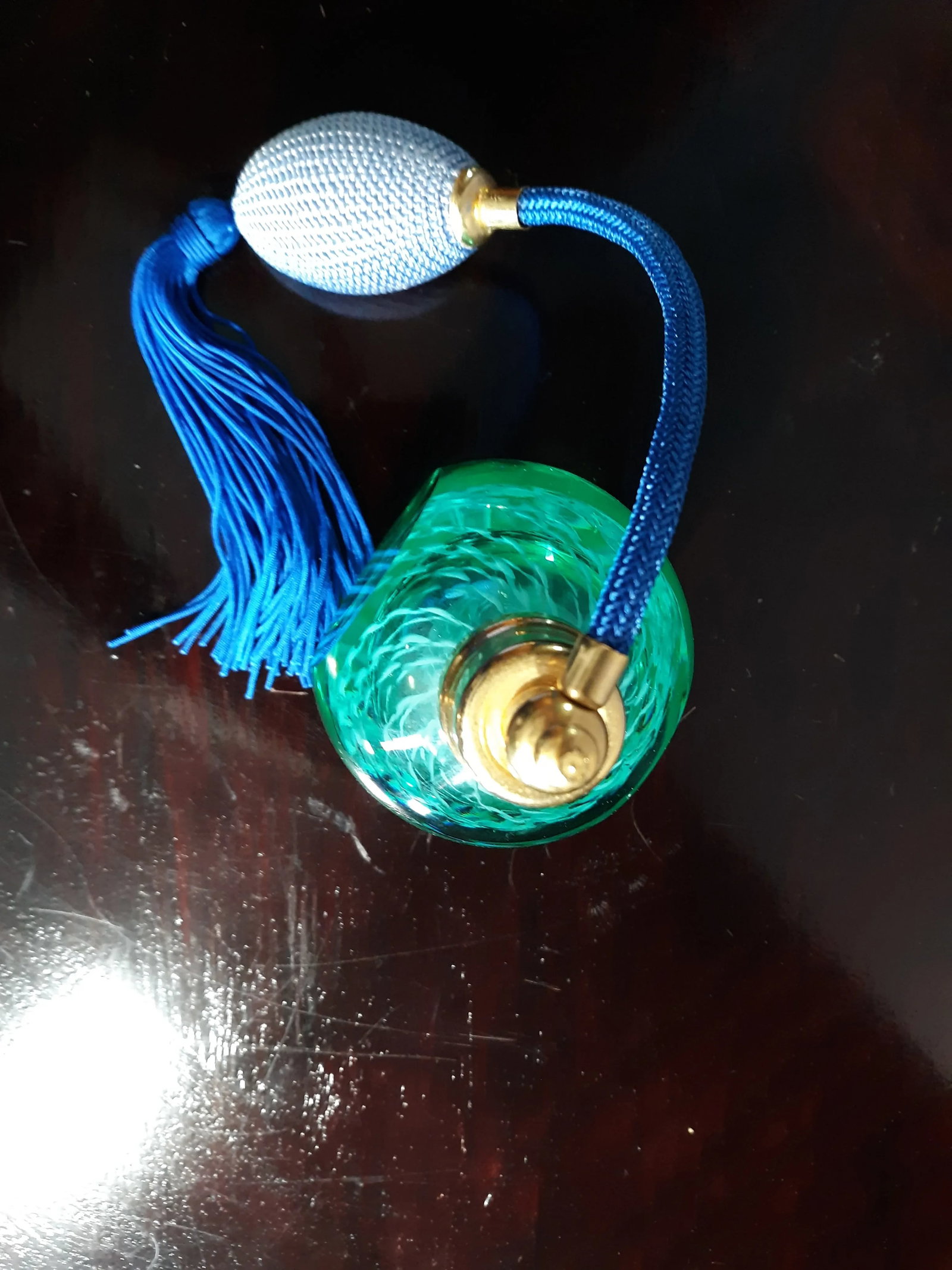 1990s Art Glass Imports Green & Blue Golden Accent Perfume Optimizer - 9