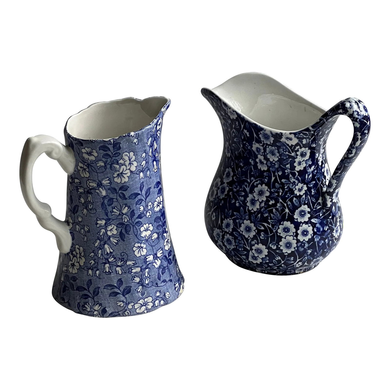 Calico Staffordshir Pitcher & Vintage England j.h. Weatherby & Sons Porcelain Charlotte Blue/White P: Calico Staffordshir Pitcher & Vintage England j.h. Weatherby & Sons Porcelain Charlotte Blue/White Pitcher-2 Pieces. Beautiful additions to your collection. Calico measures 6"(with handle) x 4.5" x