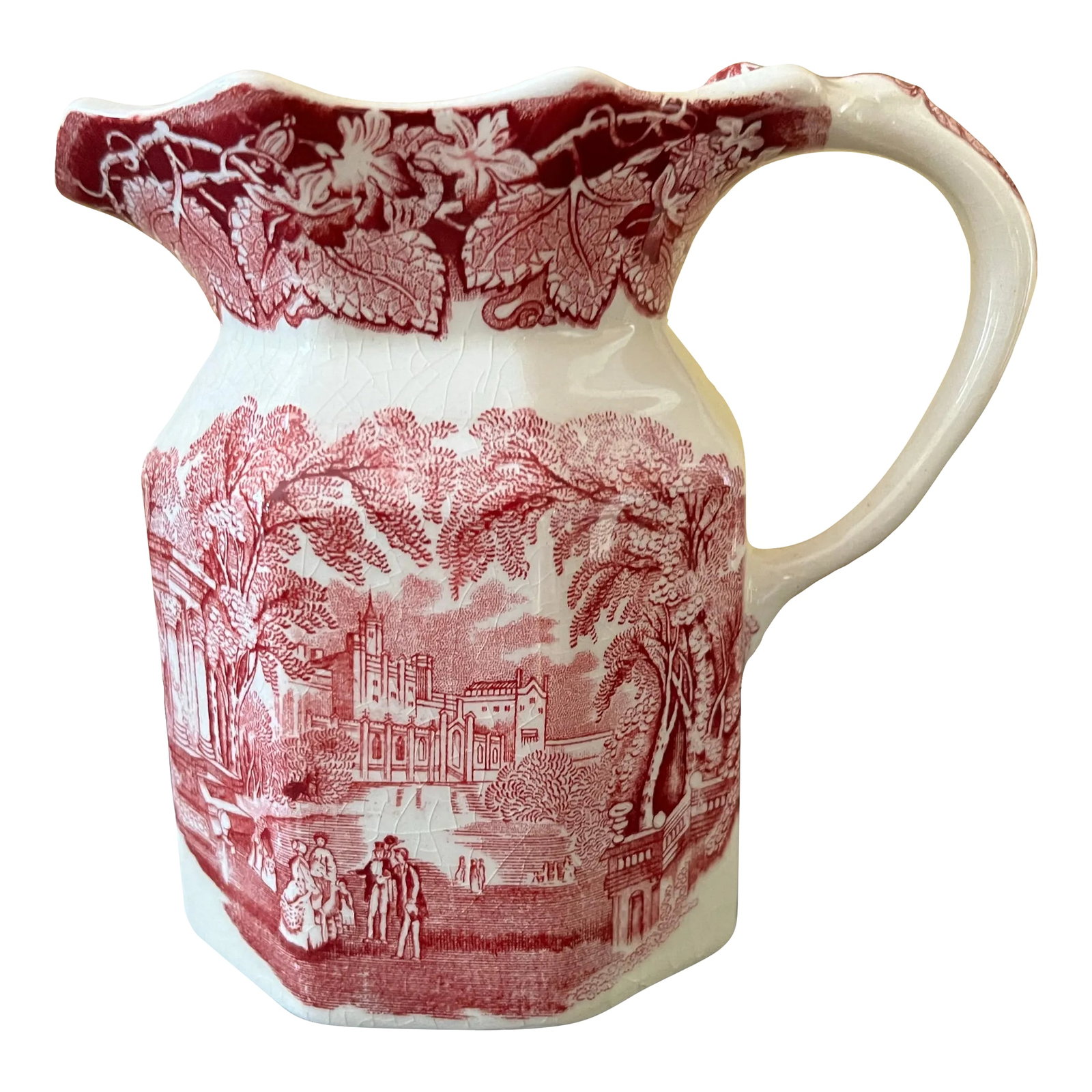 Early 20th Century Mason's Ironstone Pitcher. China Vista Ruby Red Fenton. Made in England: Beautiful Mason's Vista Fenton Jug 40 Oz. Patent Ironstone China. States "guaranteed permanent acid resisting colour" Made in England. Height 6 1/4 inch Weight 7 inch (including handle) Weight 4 1/2