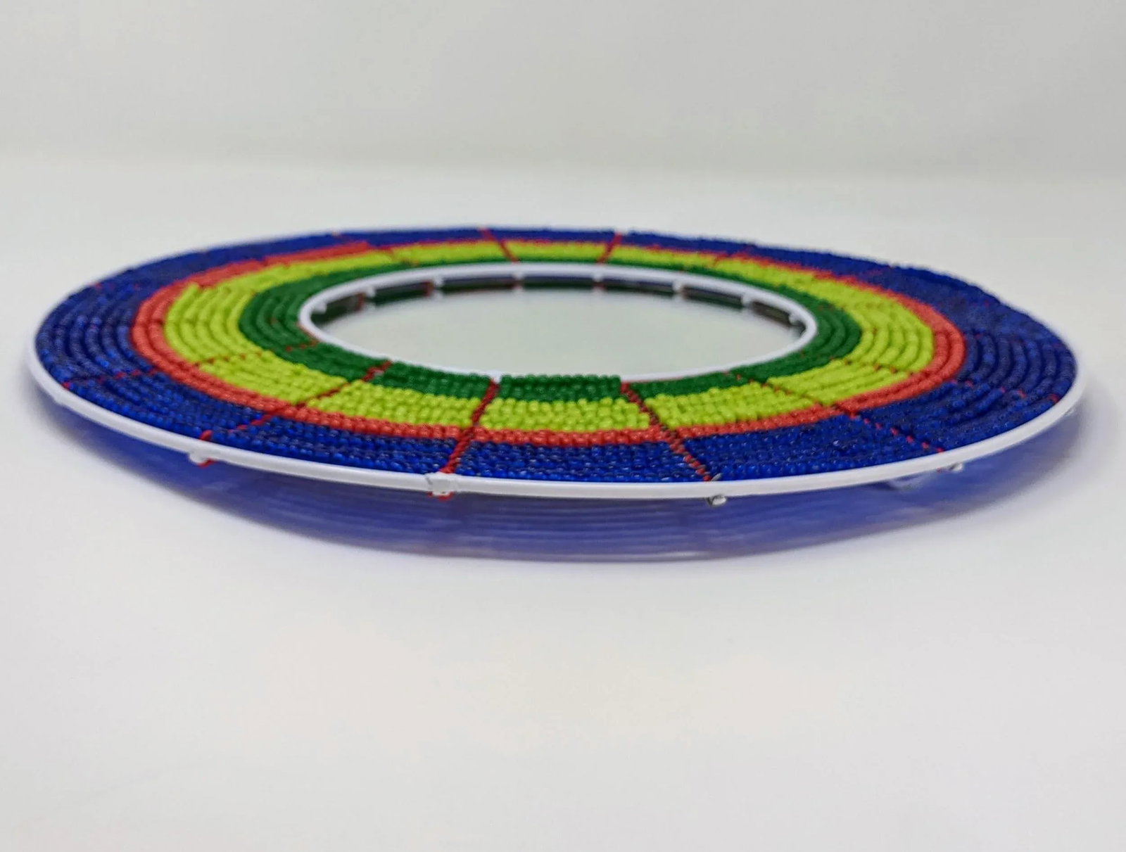 African Boho Bohemian Beaded Wall Mirror - Hand Beaded and Handmade in Blue, Red, Lime Green and Eme - 4