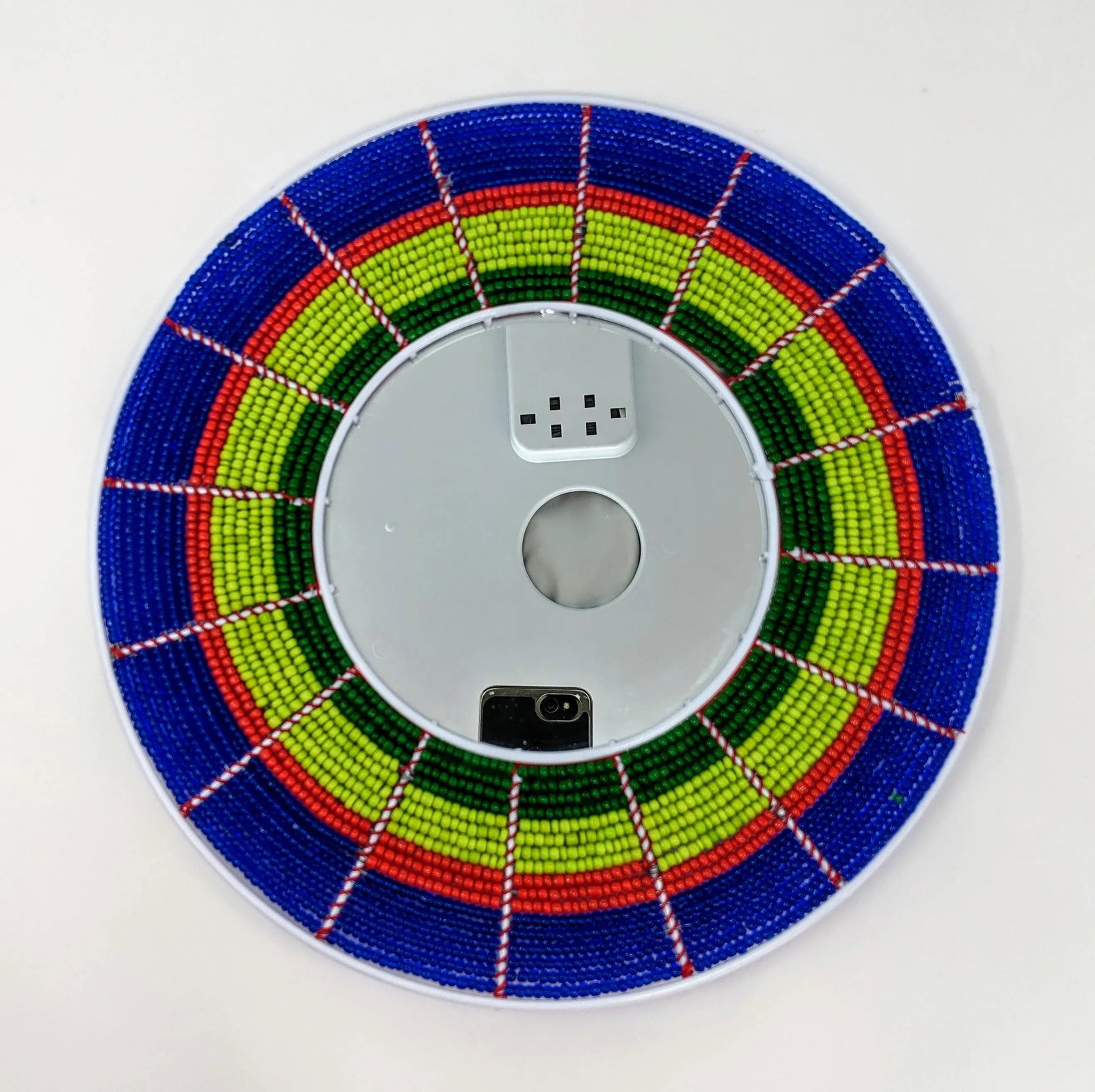African Boho Bohemian Beaded Wall Mirror - Hand Beaded and Handmade in Blue, Red, Lime Green and Eme - 8