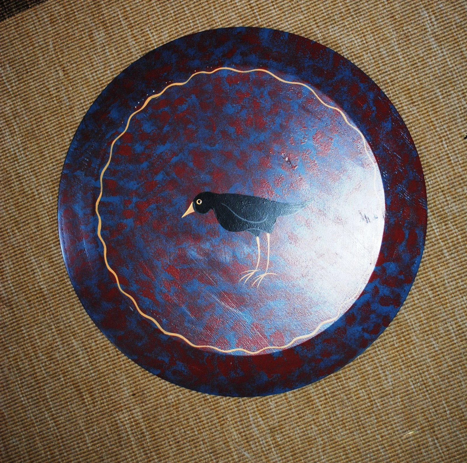 Nancy Albro Folk Art Americana Orange Cat Painted Wood Tray - 3