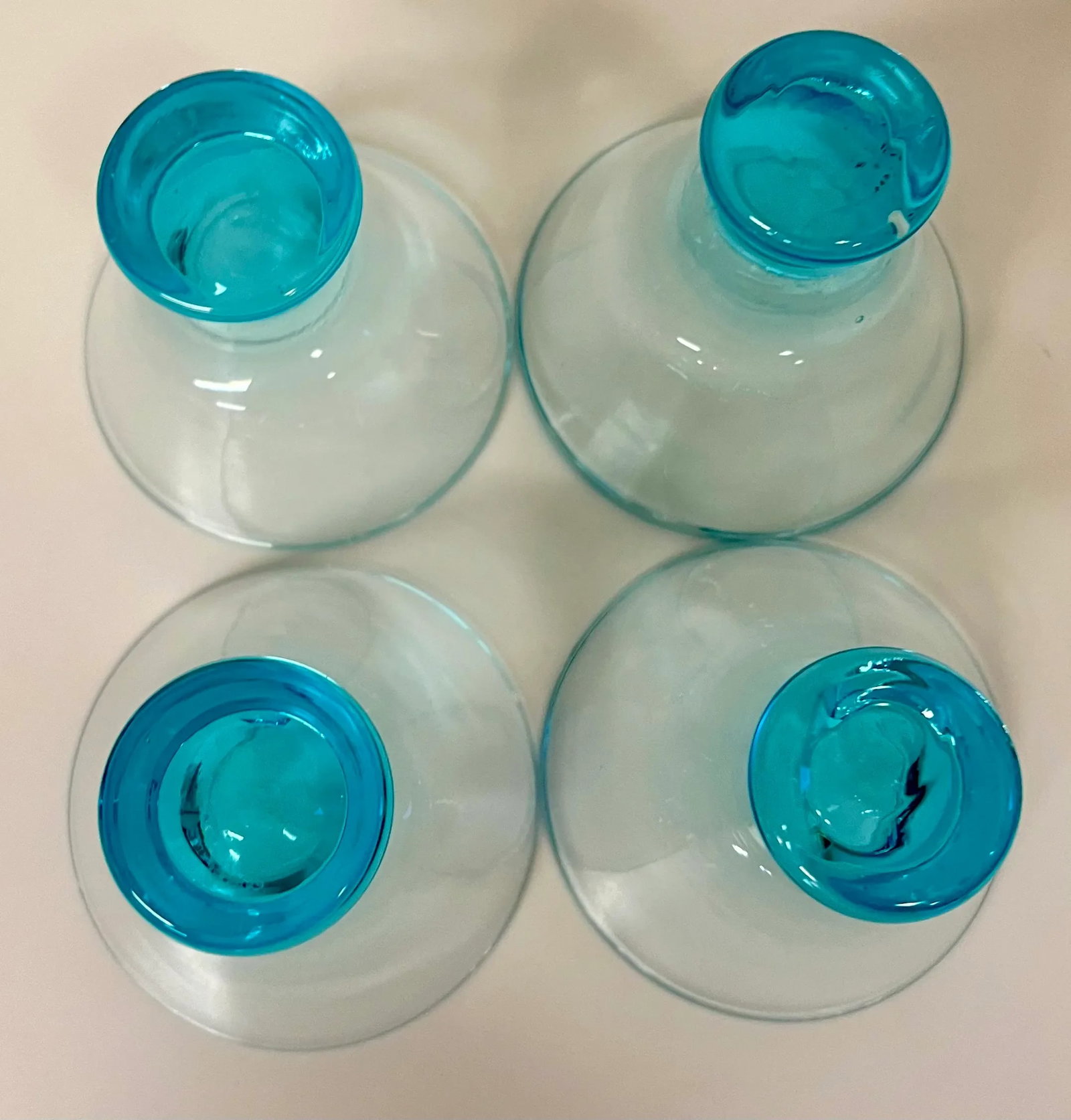 Vintage Handblown Capri Blue Stemless Weighted Cocktail Glasses- Set of 4 - 10