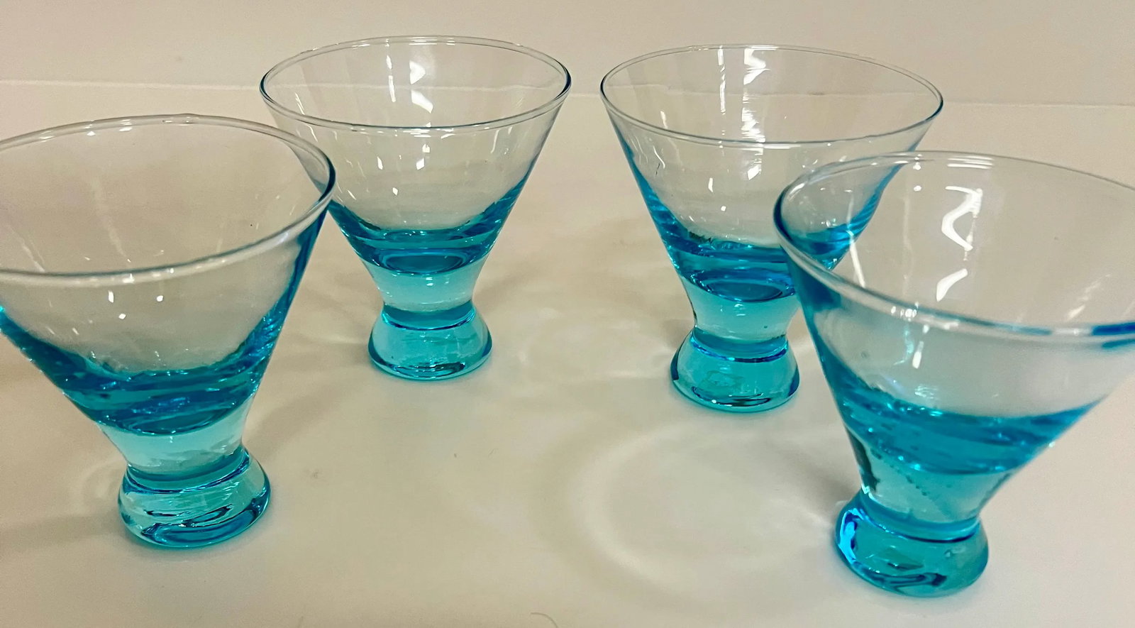 Vintage Handblown Capri Blue Stemless Weighted Cocktail Glasses- Set of 4 - 2