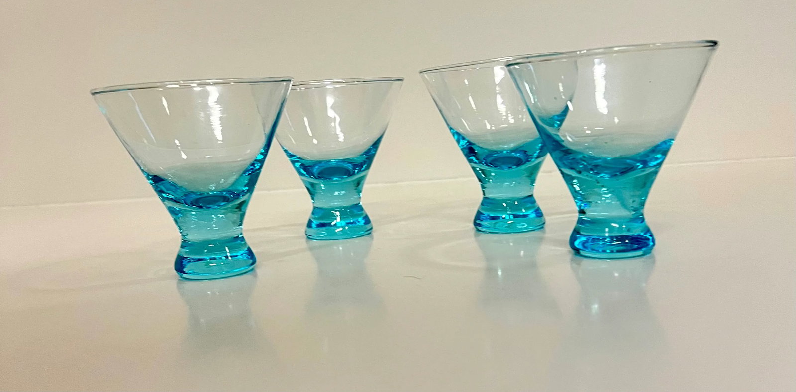 Vintage Handblown Capri Blue Stemless Weighted Cocktail Glasses- Set of 4 - 3