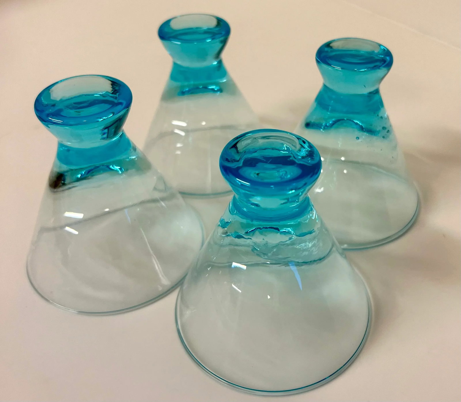 Vintage Handblown Capri Blue Stemless Weighted Cocktail Glasses- Set of 4 - 4