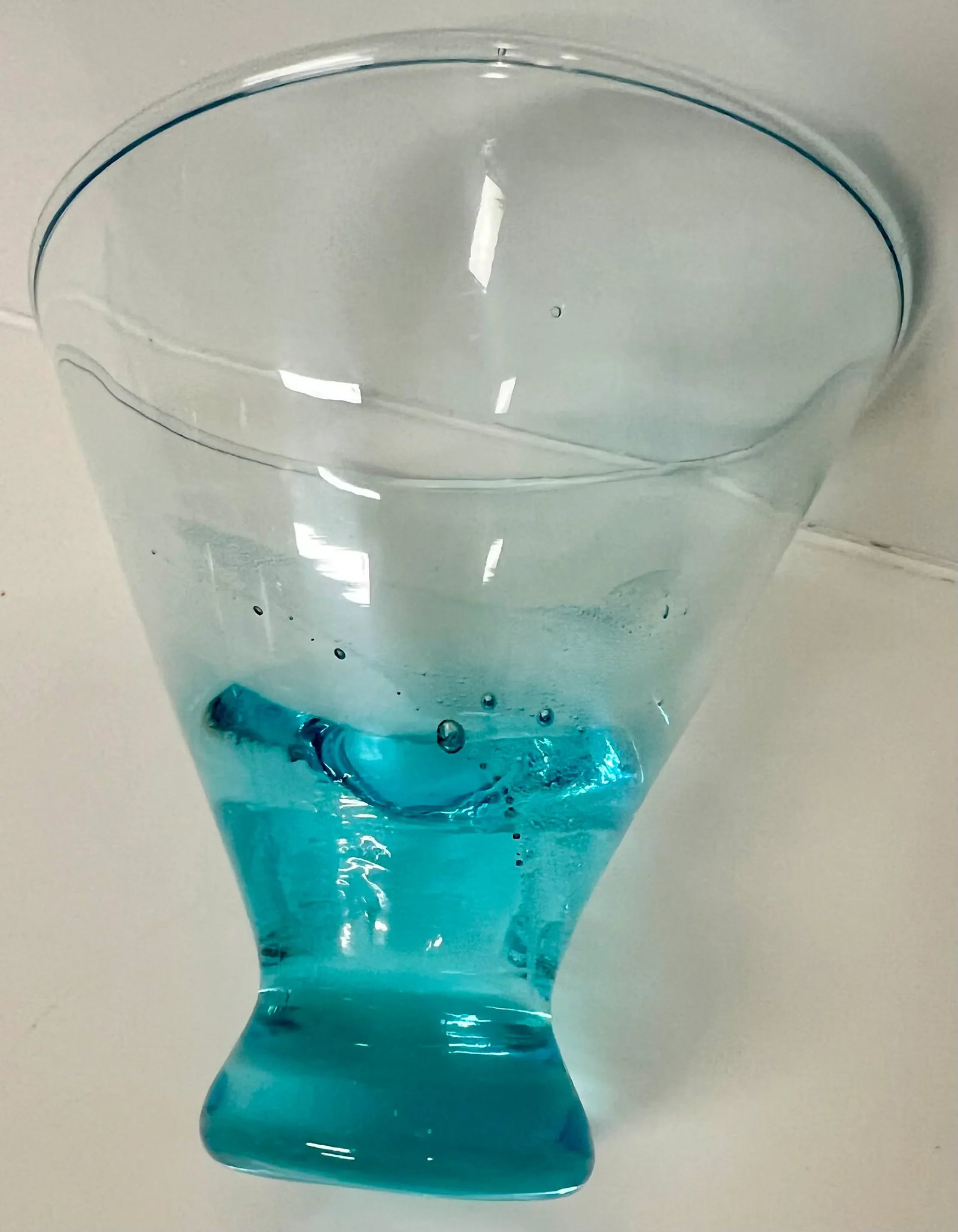 Vintage Handblown Capri Blue Stemless Weighted Cocktail Glasses- Set of 4 - 7