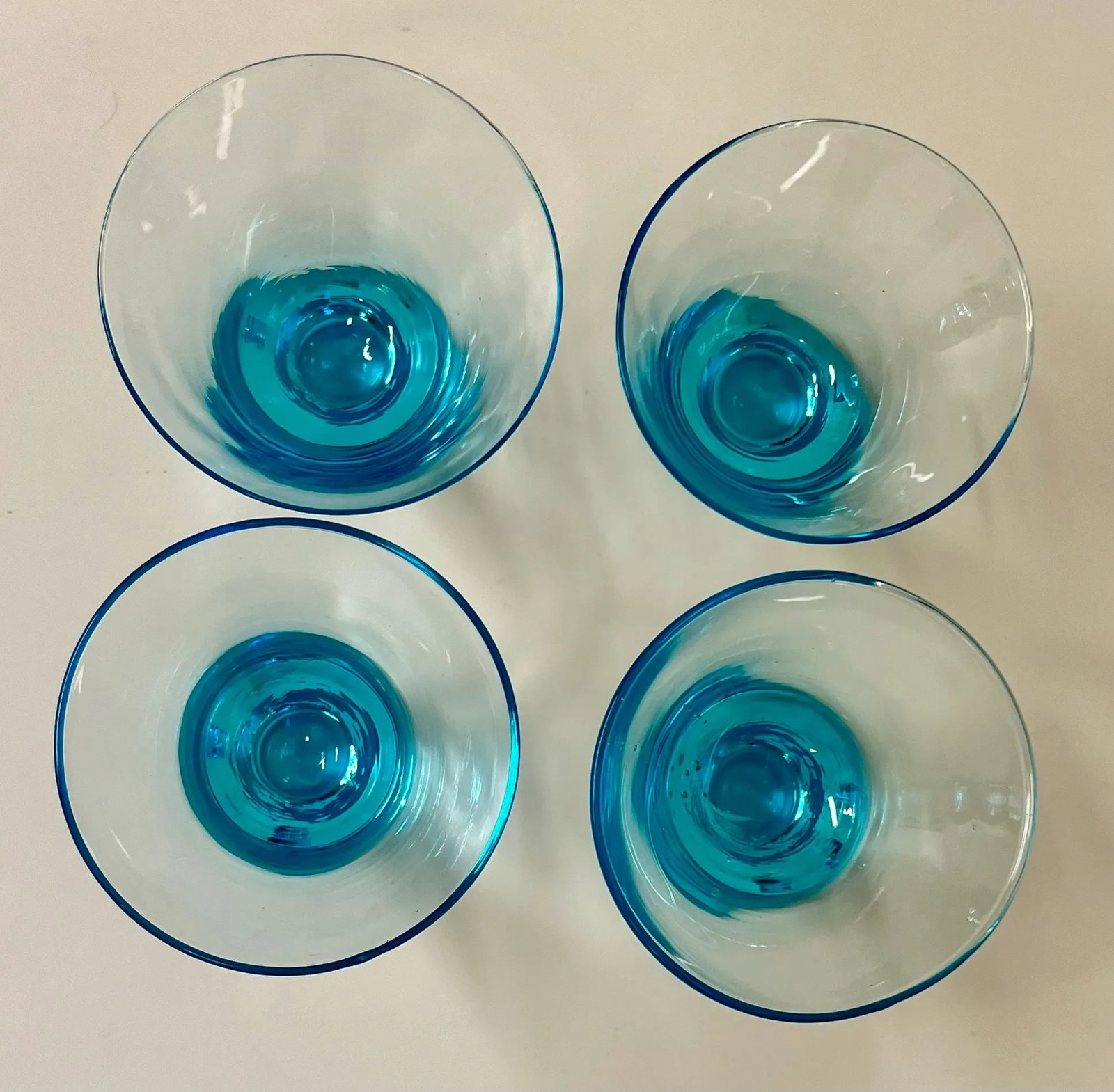 Vintage Handblown Capri Blue Stemless Weighted Cocktail Glasses- Set of 4 - 9