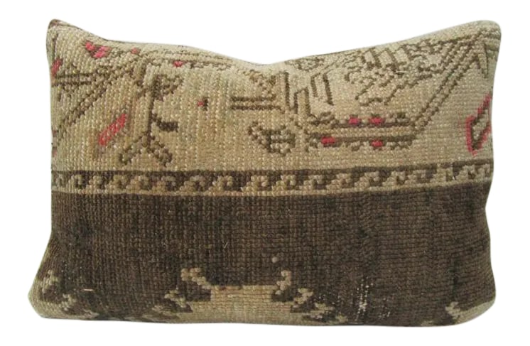 Turkish Handmade Beige & Brown Pillow - 24''W * 16''H: This is a pillow cover made from a vintage kilim rug. The piece was properly washed and ready to use. Pillow inserts not included. Condition: Alterations: Original Condition Unaltered Imperfections: