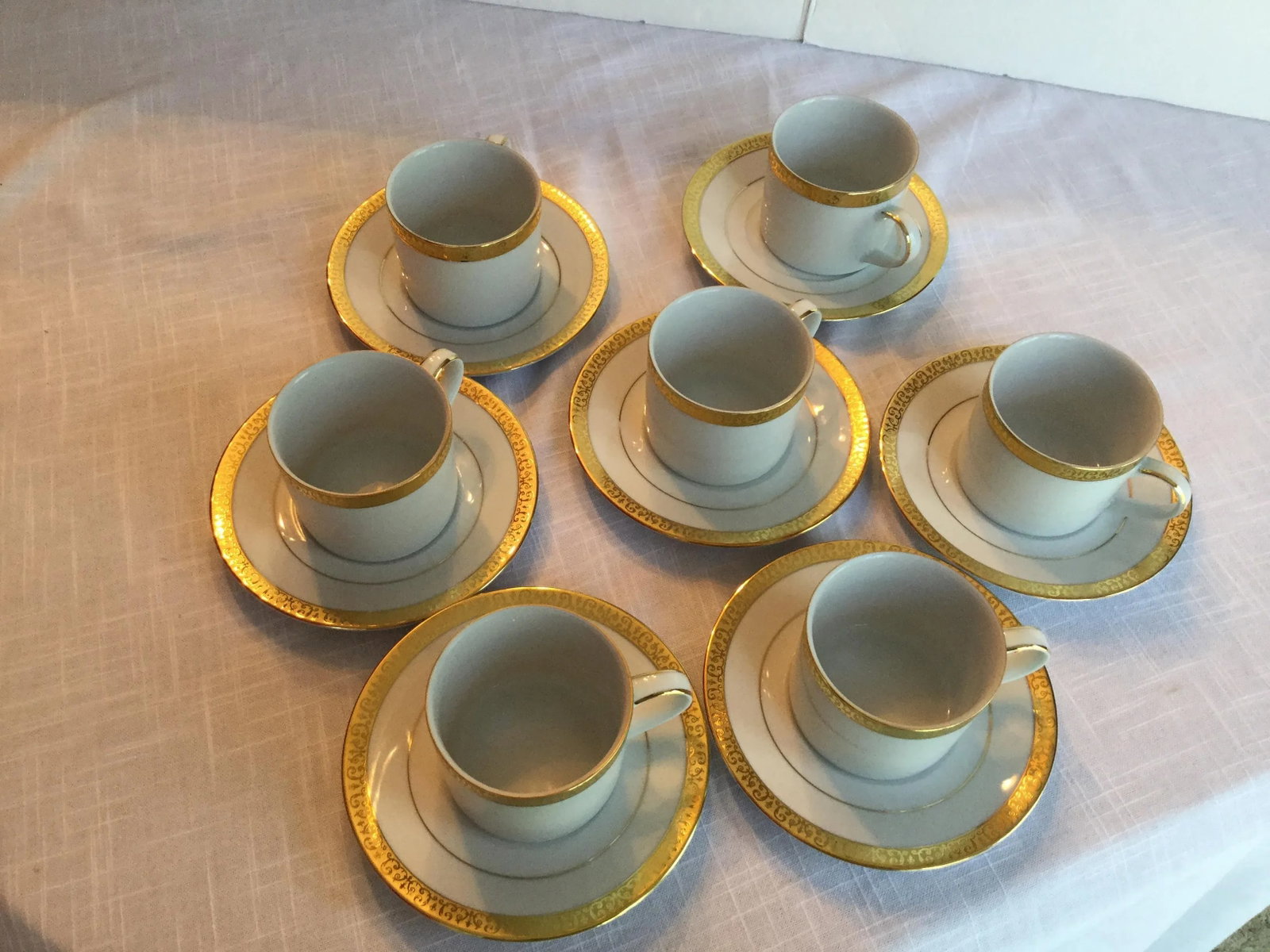 Vintage Royal Tettau Porcelain Espresso Cups & Saucers - Service for 7 - 13