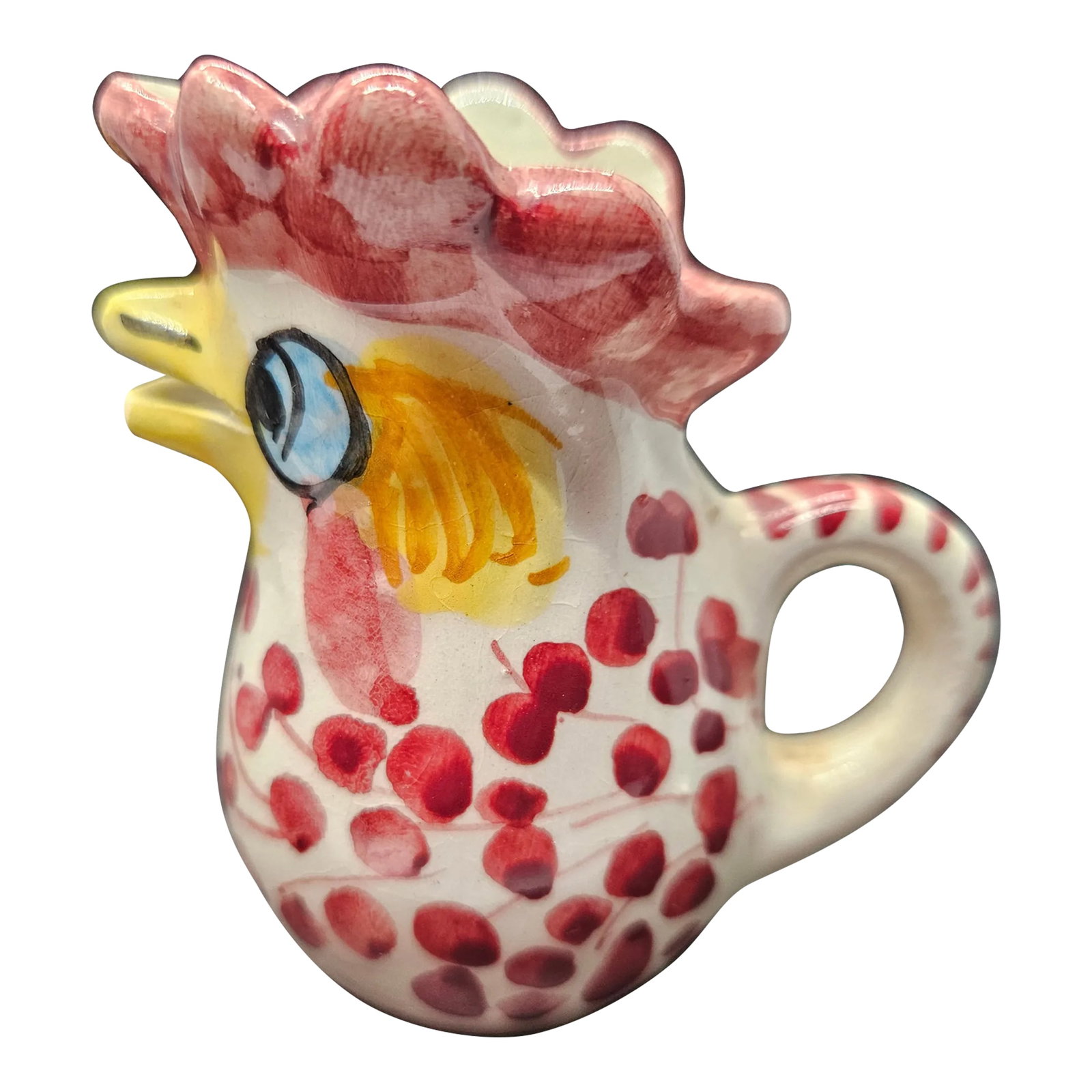 Hand Painted Made in Italy Ceramic Rooster Creamer Pitcher: Hand Painted Made in Italy Ceramic Rooster Creamer Pitcher Condition: Alterations: Original Condition Unaltered Imperfections: Some Imperfections Condition Notes: Age, Vintage..chip on beak Origin: