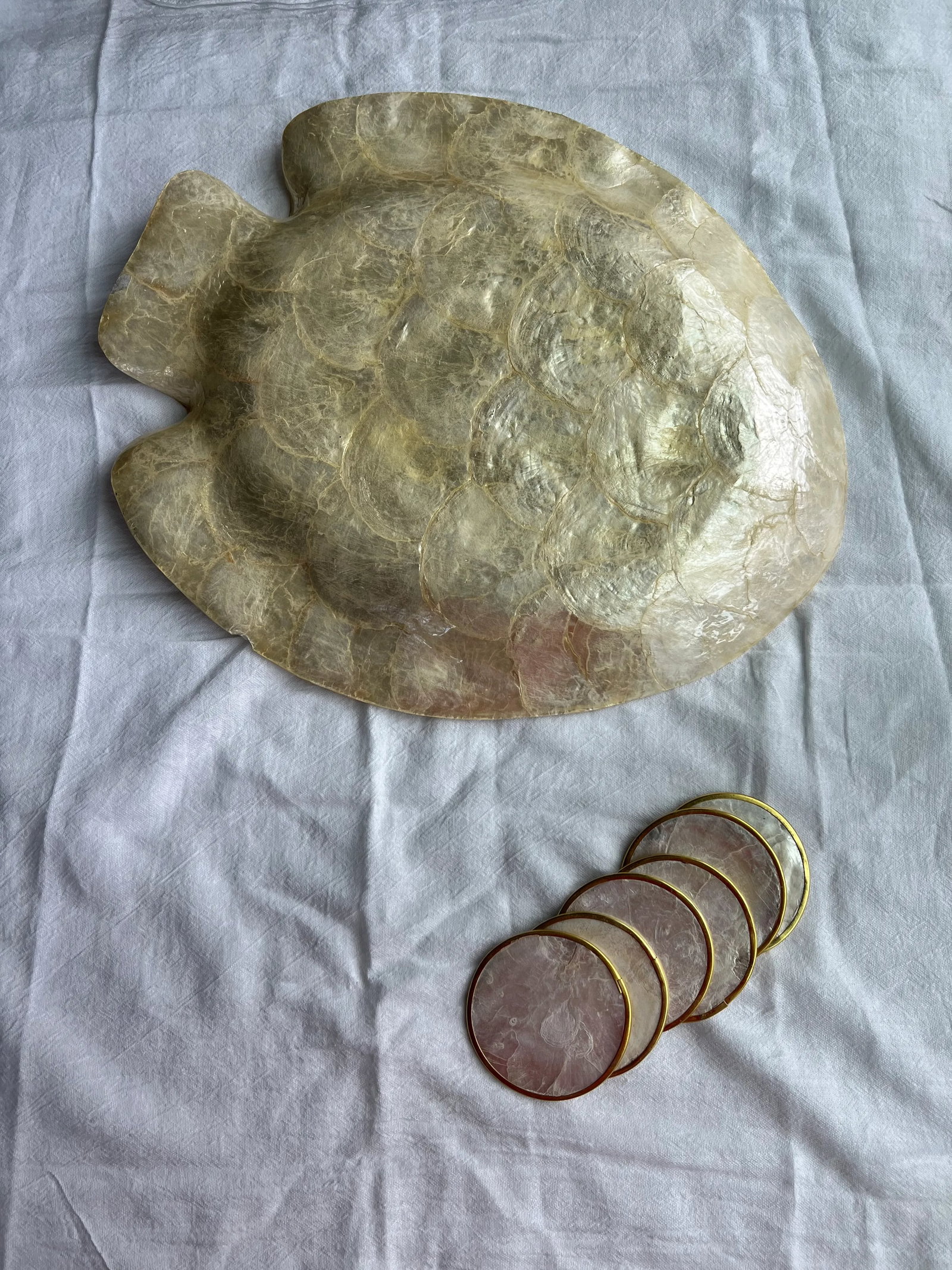 Capiz Shell Fish Shaped Platter and 6 Coasters - 4