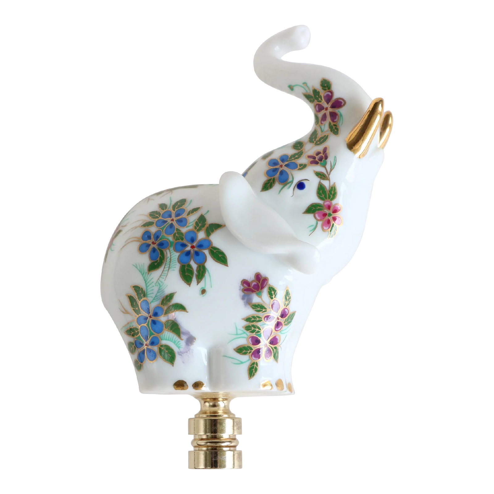 Floral Porcelain Elephant Lamp Finial: If you're looking to update the lighting in your space or simply add a unique touch to your table lamp, consider a designer lamp finial from Pythagoras Place. Handcrafted in Wisconsin, this design fea