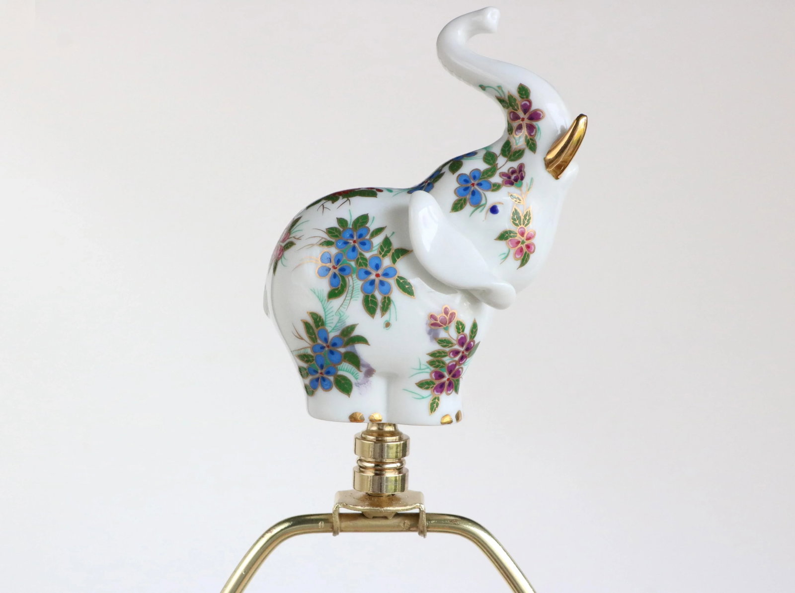 Floral Porcelain Elephant Lamp Finial - 2