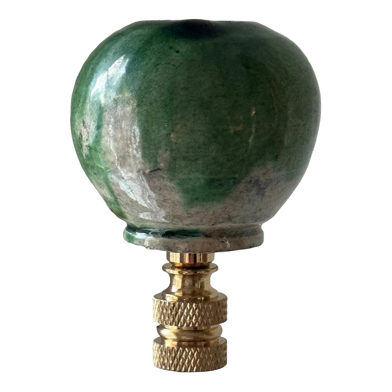 Miniature Vintage Mexican Michoacan Patamban Folk Art Potter Vase Lamp Finial: This vintage miniature Mexican green and white pottery vase has found a new life as a lamp finial. We love how organic this whole set up is! Condition: Alterations: Original Design Modified