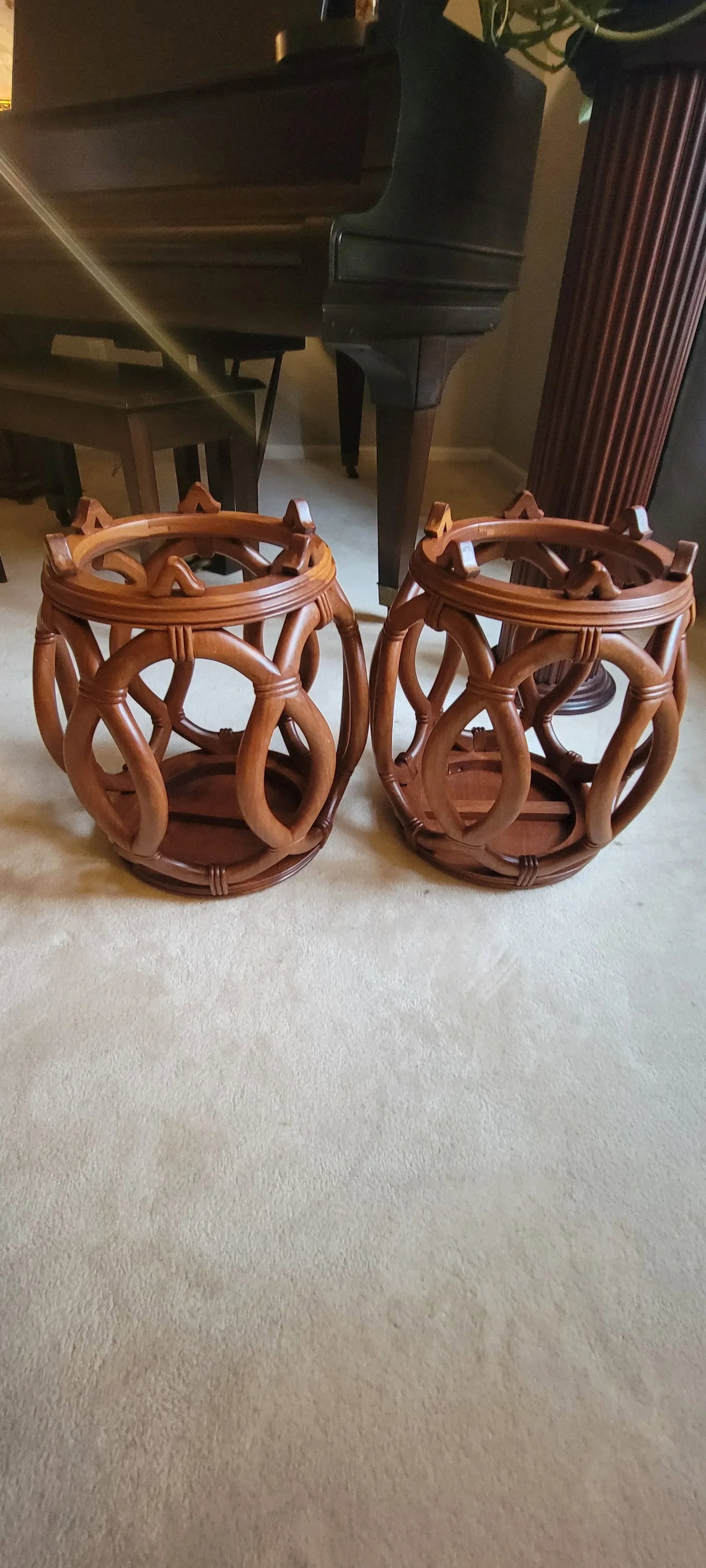 Pair of 1970s Carved Bamboo Styled Chinese Garden Stools or Side Tables - 10