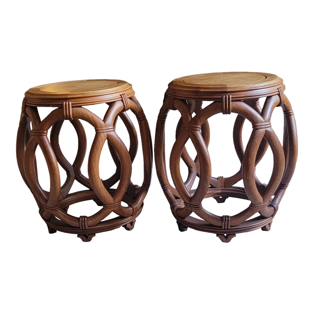 Pair of 1970s Carved Bamboo Styled Chinese Garden Stools or Side Tables (1 of 10)