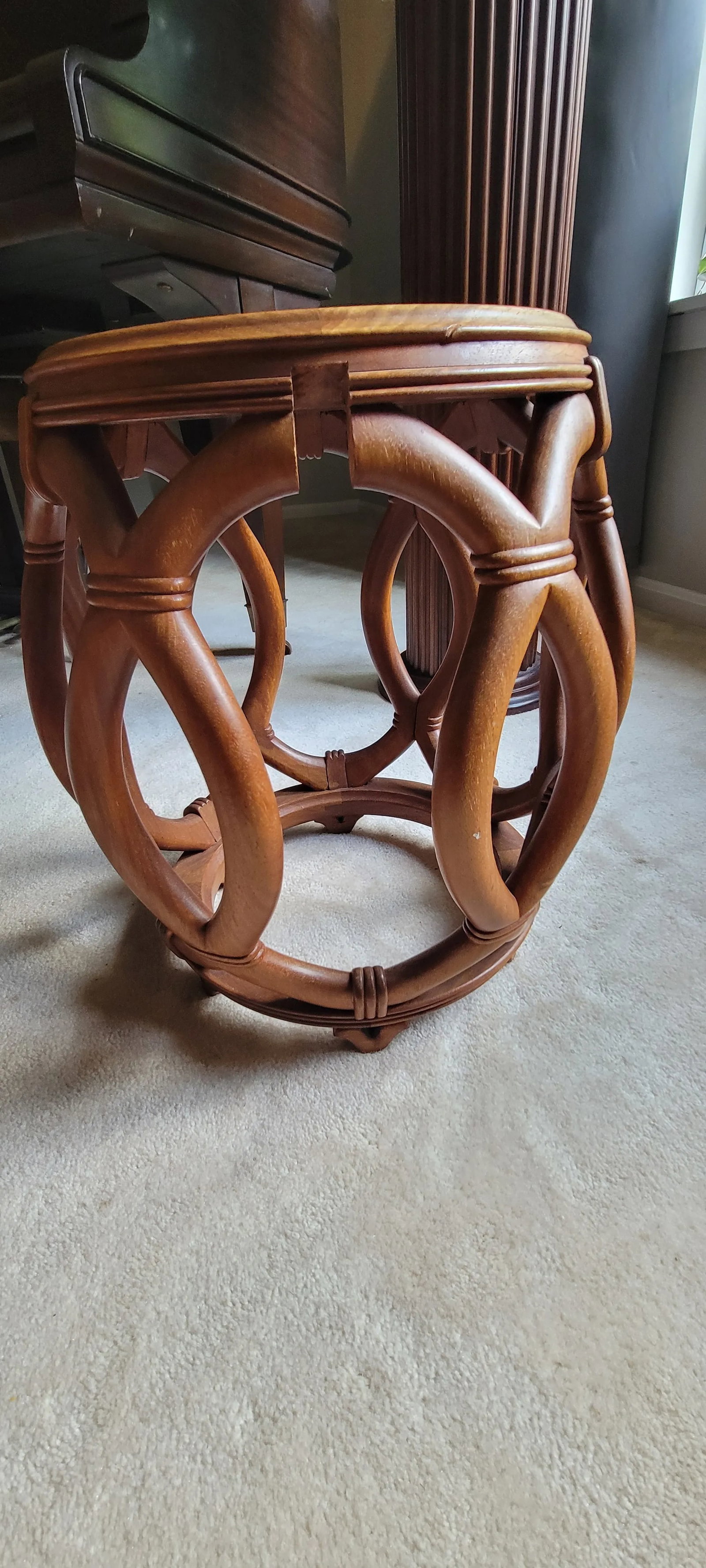 Pair of 1970s Carved Bamboo Styled Chinese Garden Stools or Side Tables - 3