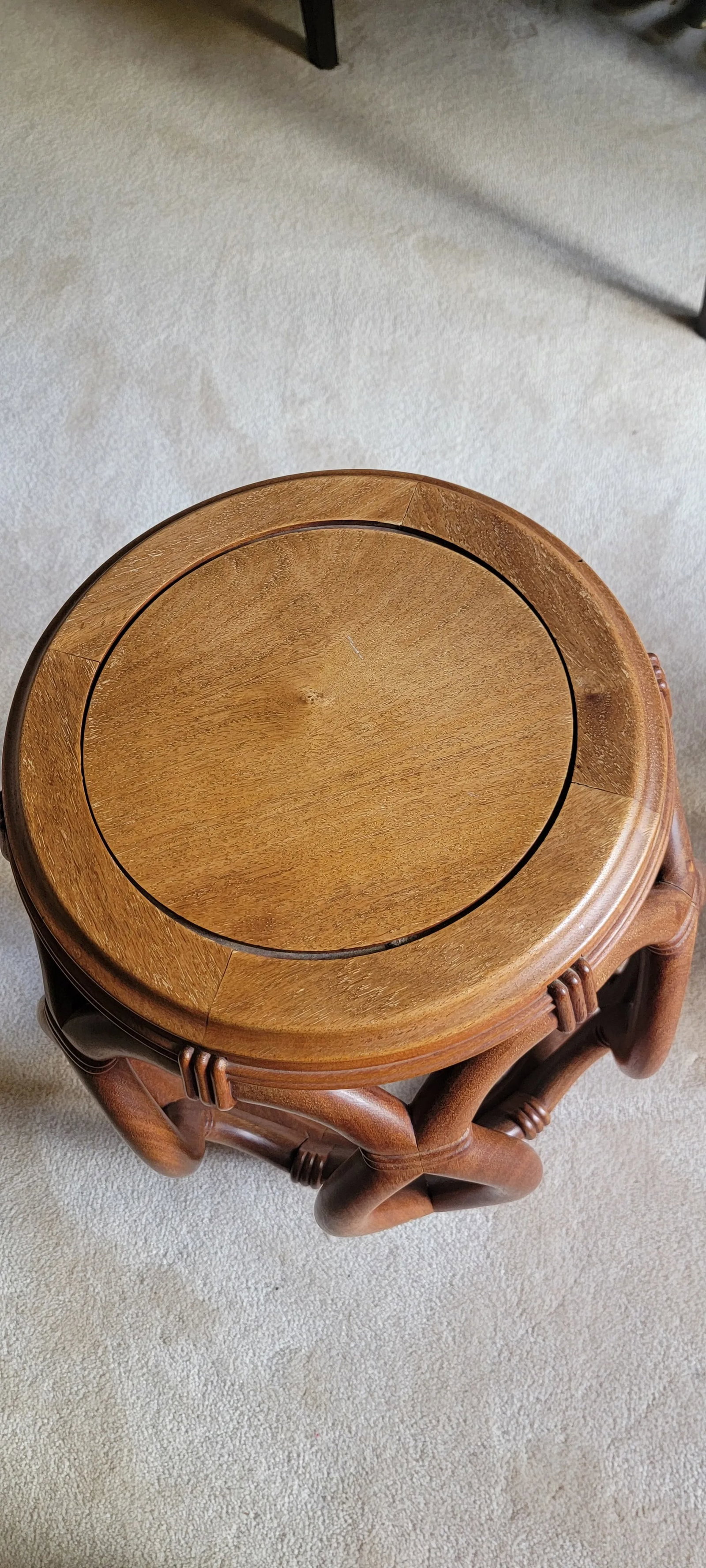 Pair of 1970s Carved Bamboo Styled Chinese Garden Stools or Side Tables - 5