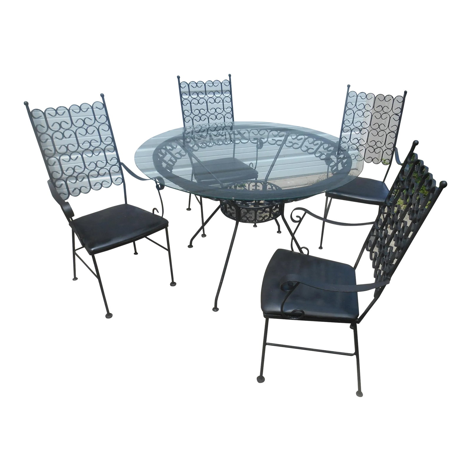 Vintage 1960's Arthur Umanoff Granada Table & 4 Chairs: I have a Very Nice Vintage 1960's Arthur Umanoff Granada 5 Piece Patio / Dining Set. This rare vintage Arthur Umanoff Grenada dining/patio set is painted in a flat black paint. The seats were also pai