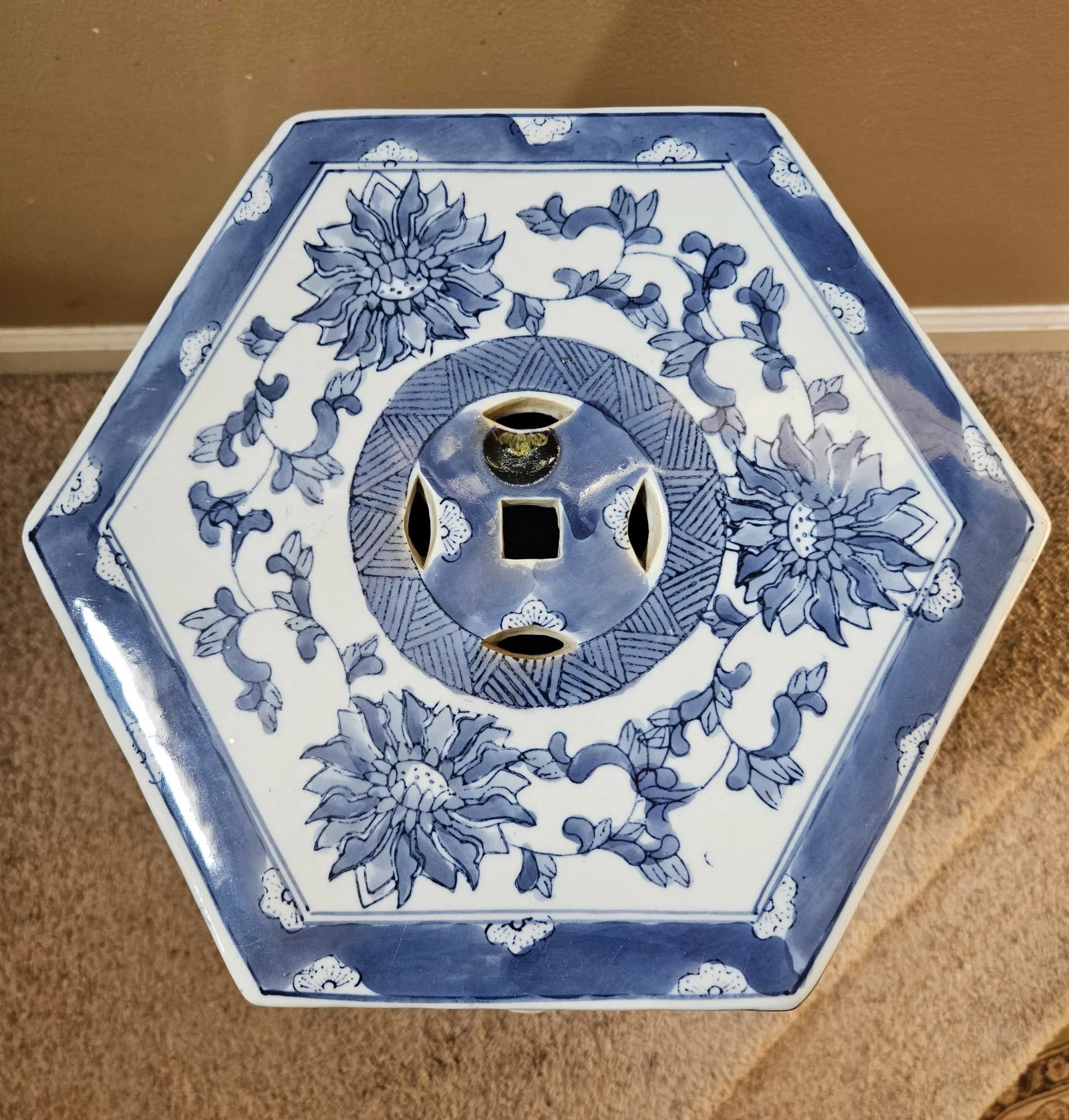 Blue & White Garden Seat - 2