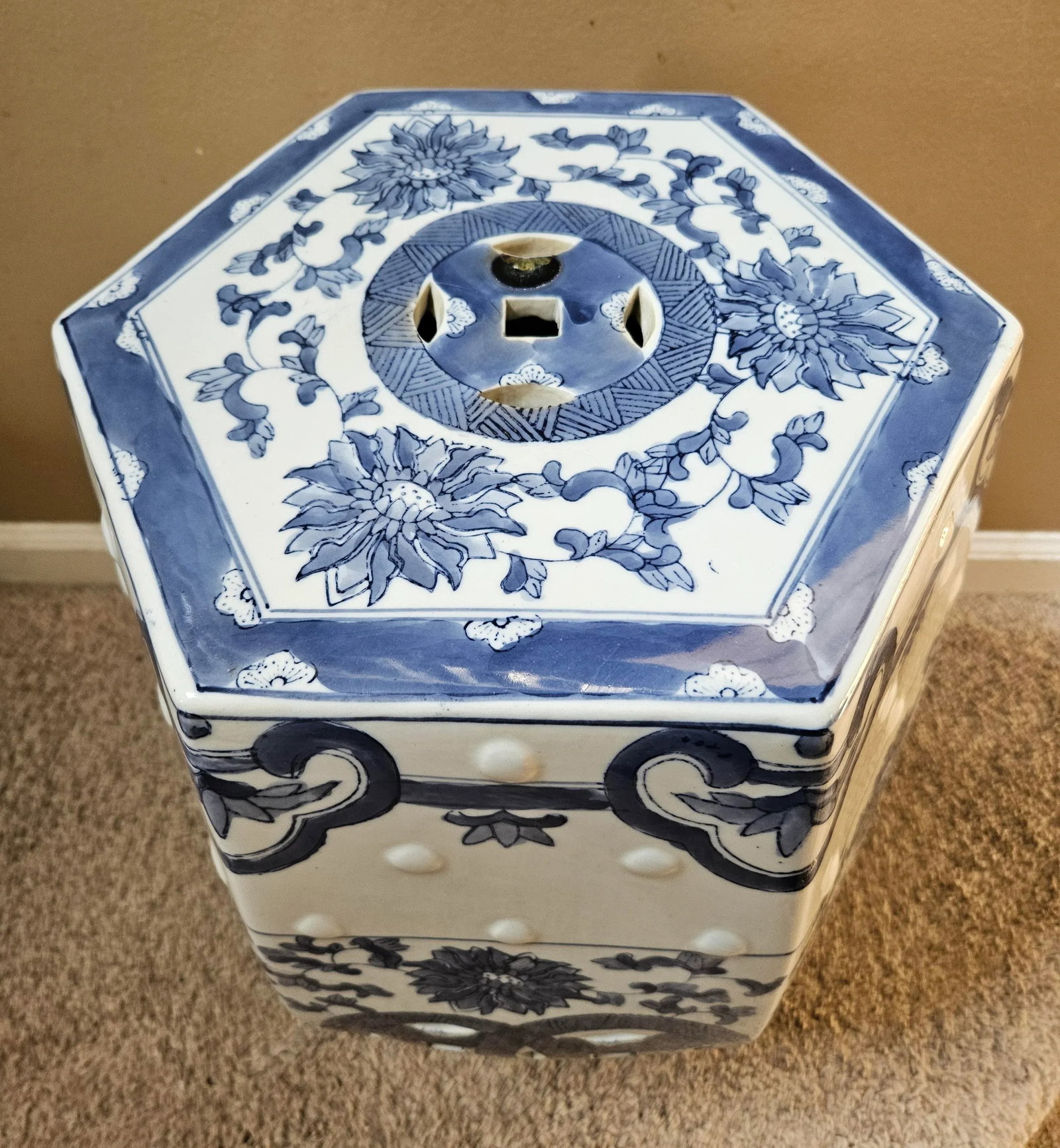 Blue & White Garden Seat - 3