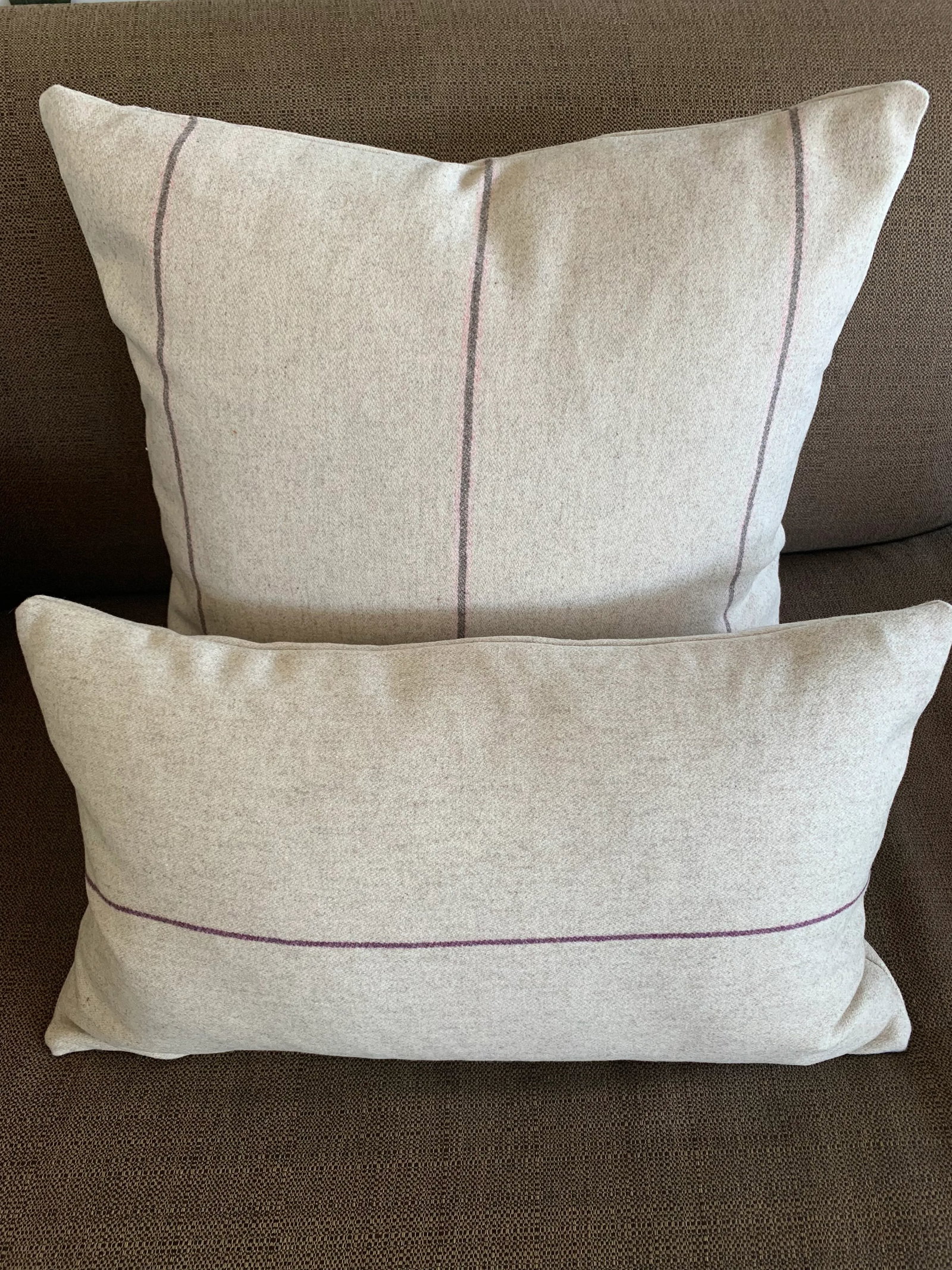 Italian FirmaMenta Eco-Friendly Burgundy and Cream Stripes Wool Lumbar Pillow - 3