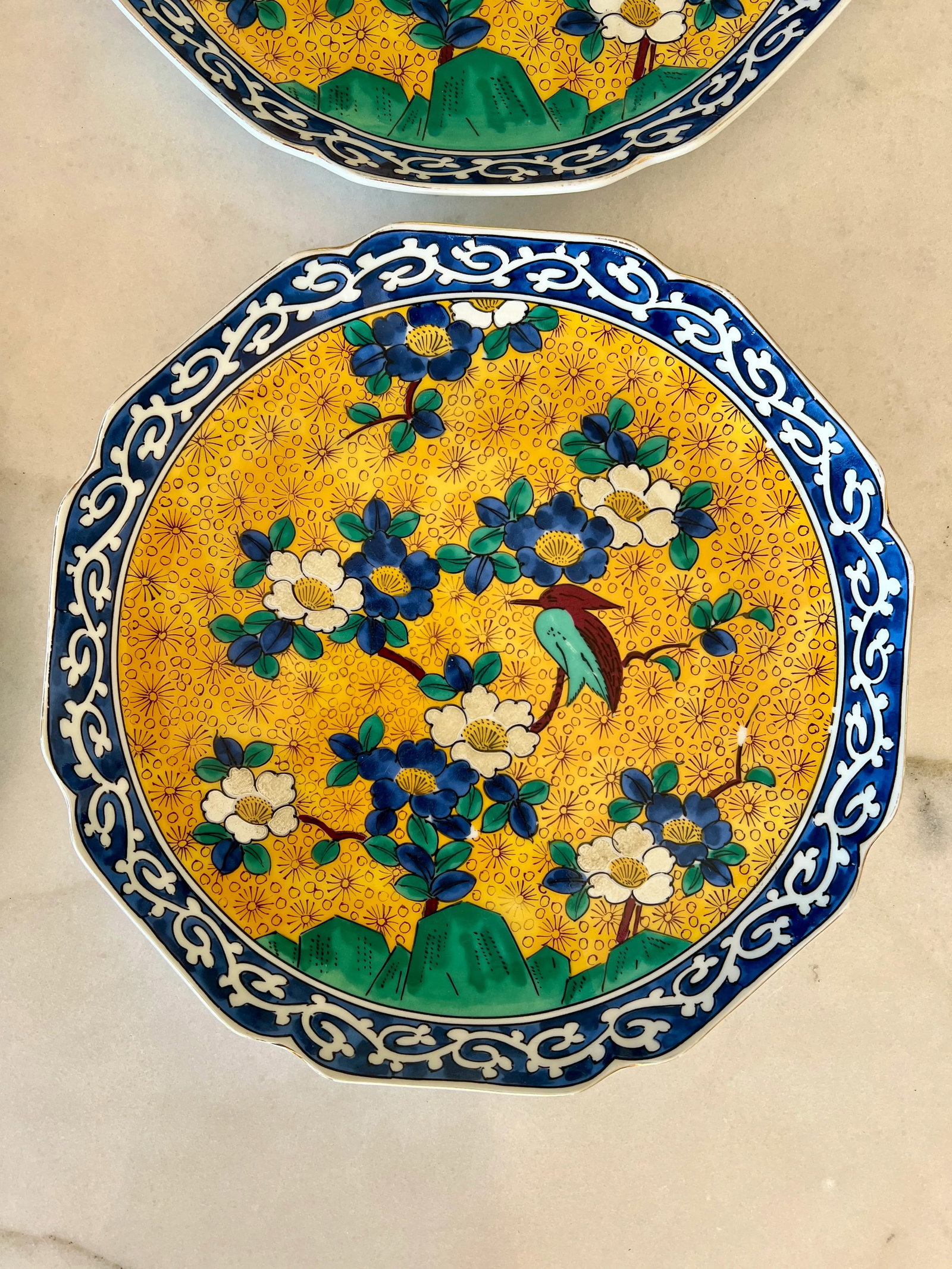 Vintage Kutani Ware Hand-Painted Gold, Blue and Green Plates - Set of 5 - 3