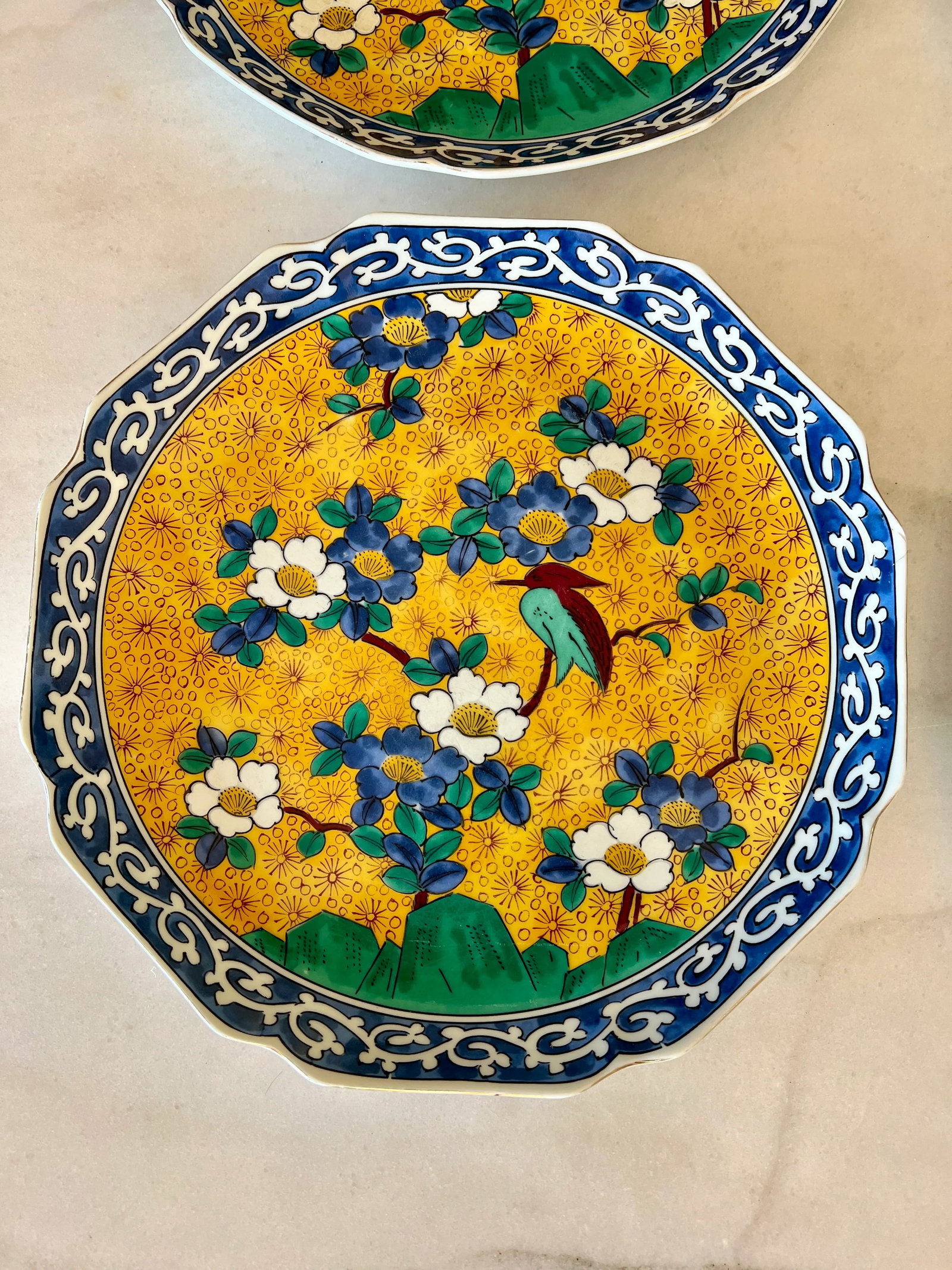 Vintage Kutani Ware Hand-Painted Gold, Blue and Green Plates - Set of 5 - 5