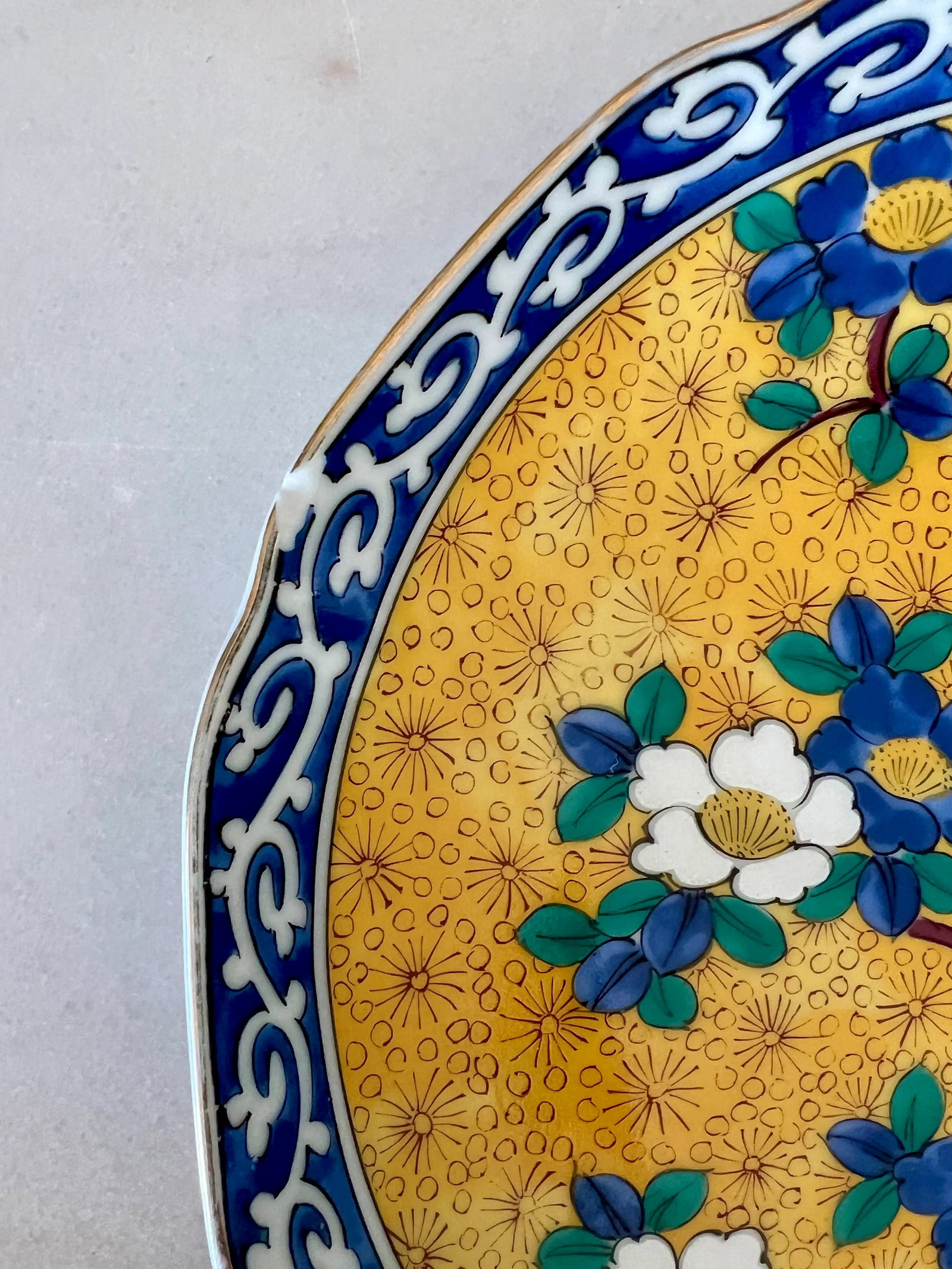 Vintage Kutani Ware Hand-Painted Gold, Blue and Green Plates - Set of 5 - 6