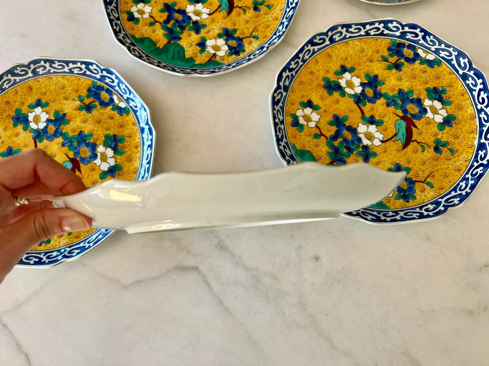 Vintage Kutani Ware Hand-Painted Gold, Blue and Green Plates - Set of 5 - 9