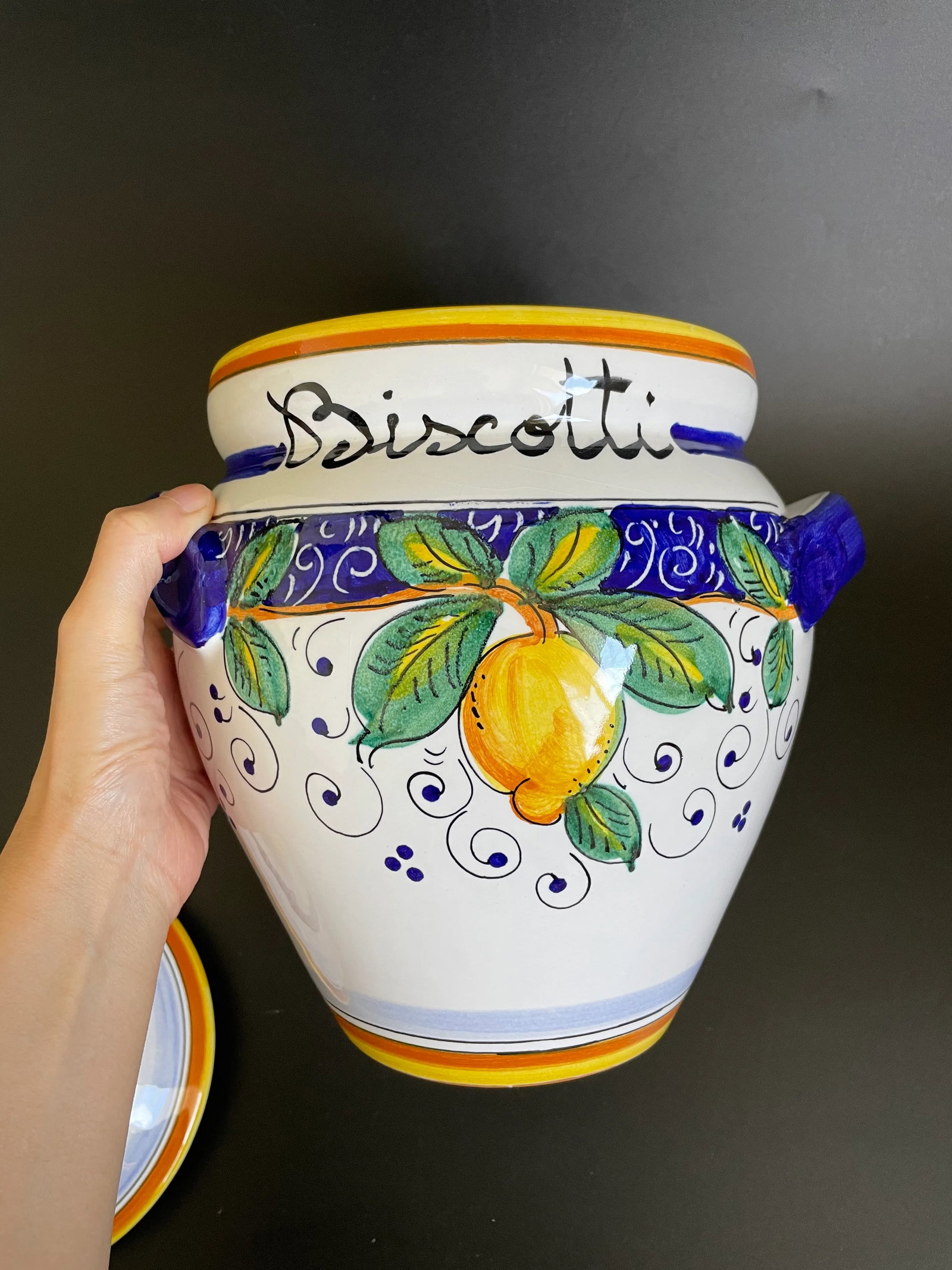 Italian Hand-Painted Majolica Lemon Biscotti Cookie Jar - 10