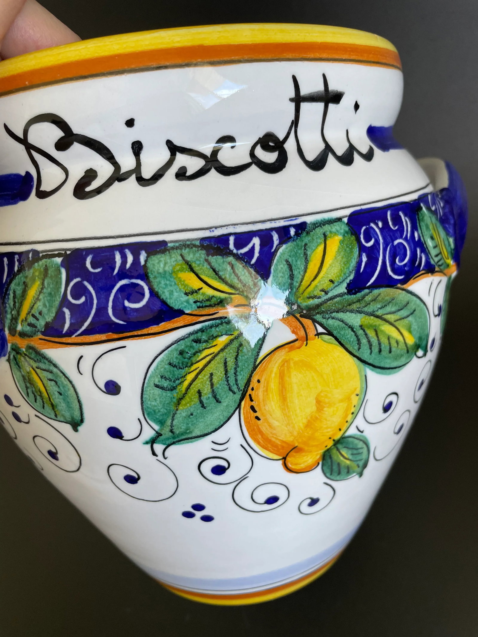 Italian Hand-Painted Majolica Lemon Biscotti Cookie Jar - 11