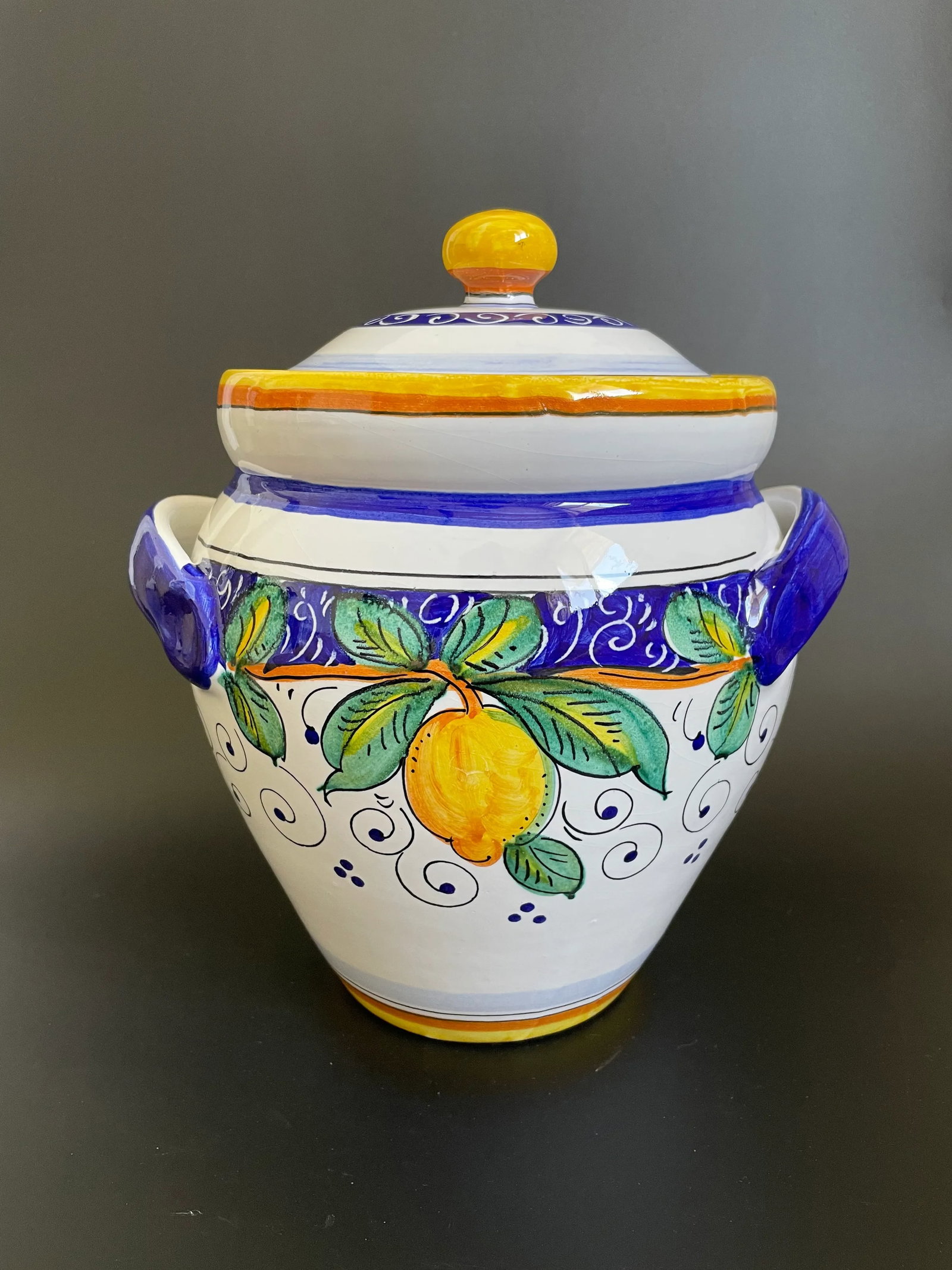 Italian Hand-Painted Majolica Lemon Biscotti Cookie Jar - 2