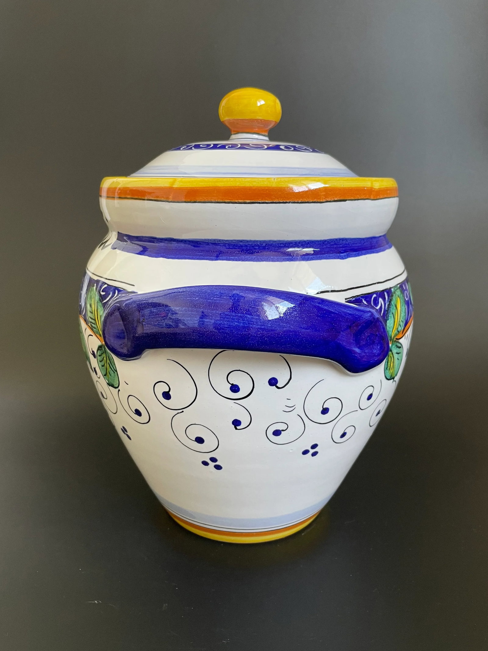 Italian Hand-Painted Majolica Lemon Biscotti Cookie Jar - 3