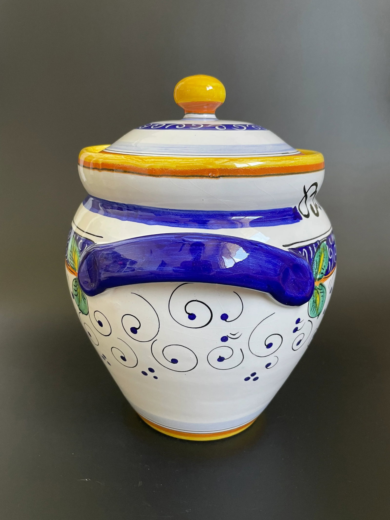 Italian Hand-Painted Majolica Lemon Biscotti Cookie Jar - 4