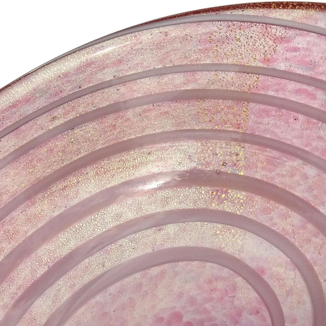 Vintage Barbini Murano Pink White Swirl Gold Flecks Italian Art Glass Decorative Ring Bowl Vide Poch - 5