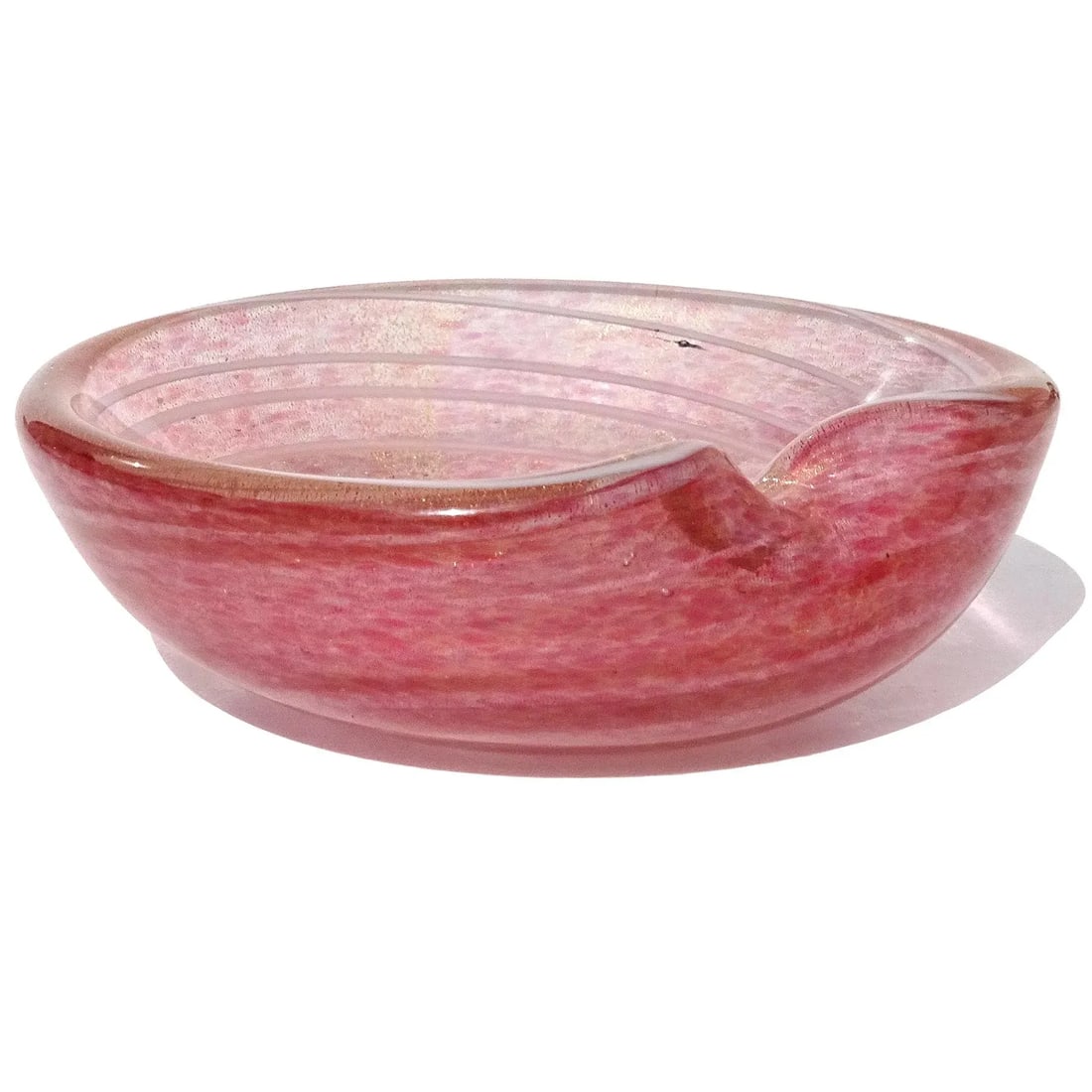 Vintage Barbini Murano Pink White Swirl Gold Flecks Italian Art Glass Decorative Ring Bowl Vide Poch - 7