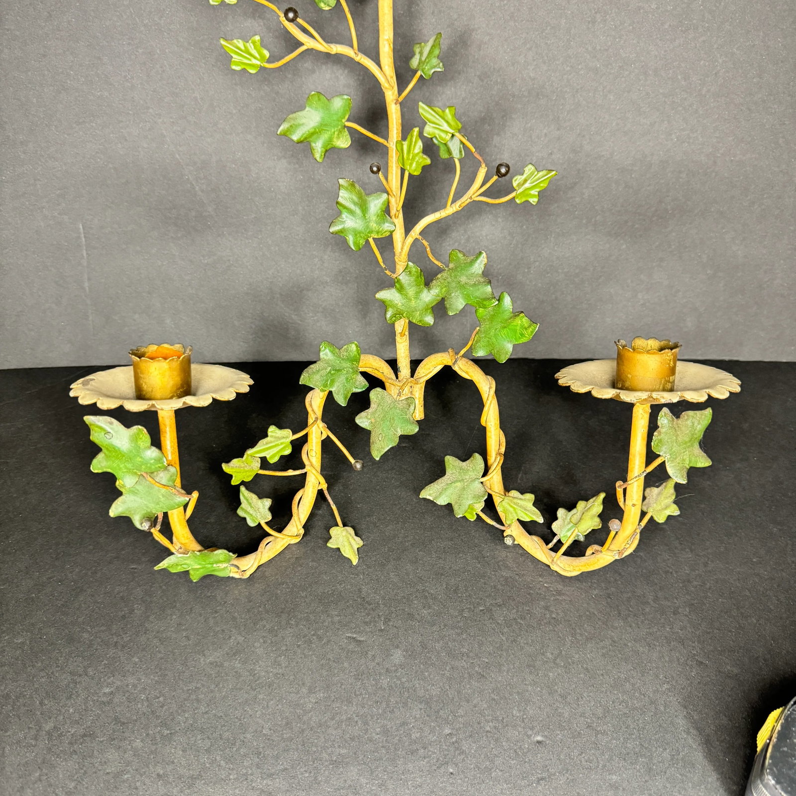 Late 20th Century French Toleware Ivy Double Arm Candle Sconce - 3