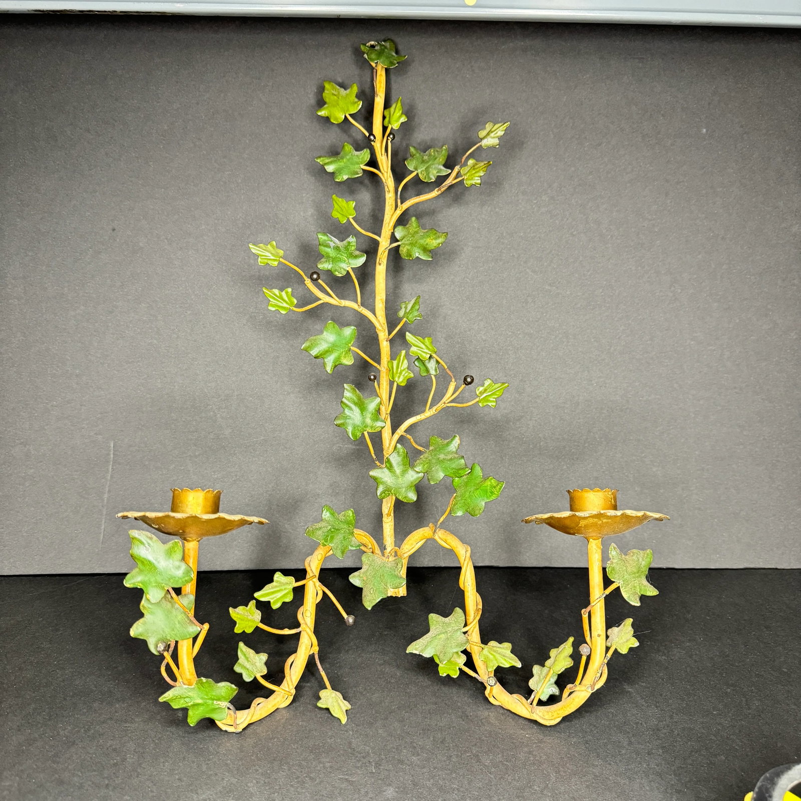 Late 20th Century French Toleware Ivy Double Arm Candle Sconce - 4