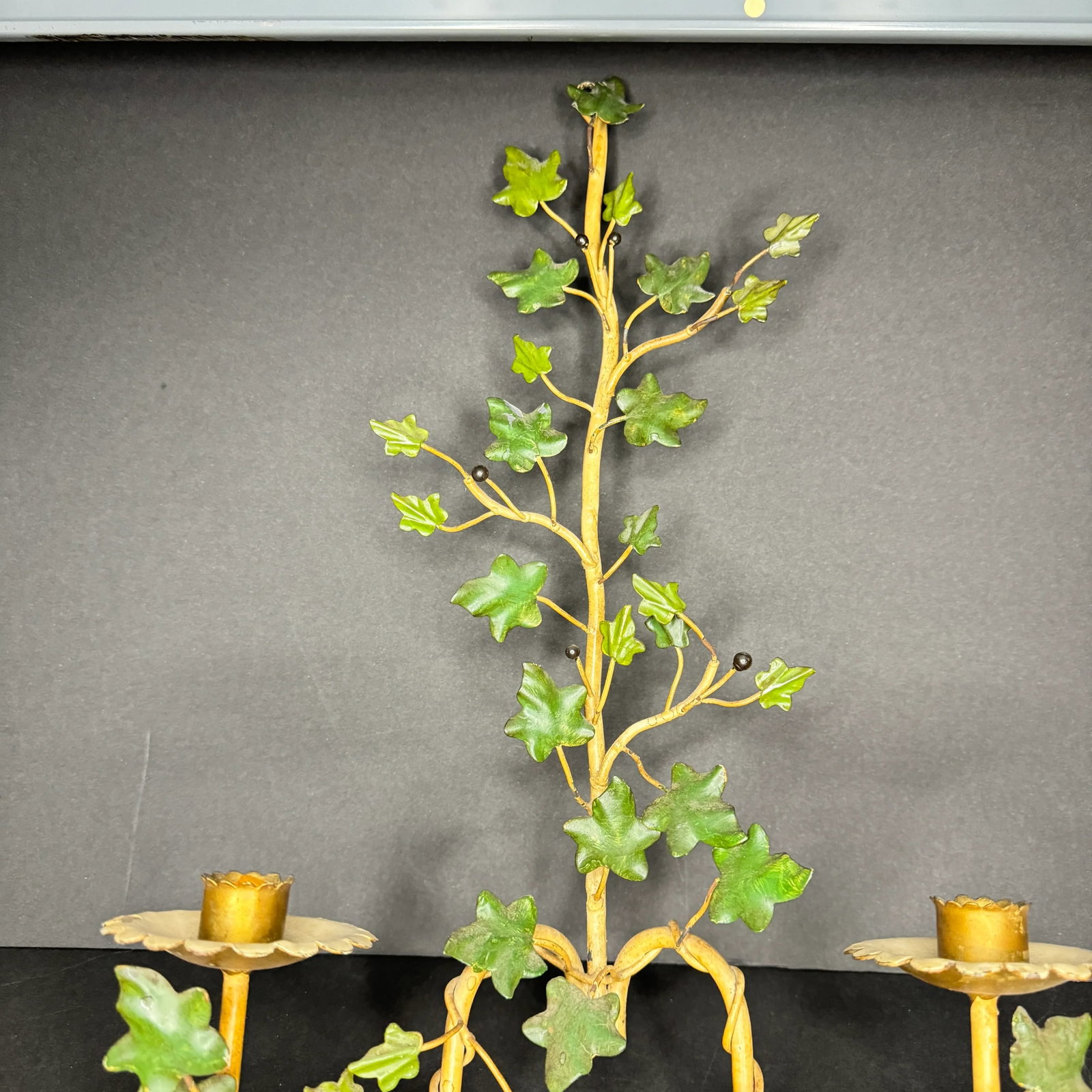 Late 20th Century French Toleware Ivy Double Arm Candle Sconce - 6