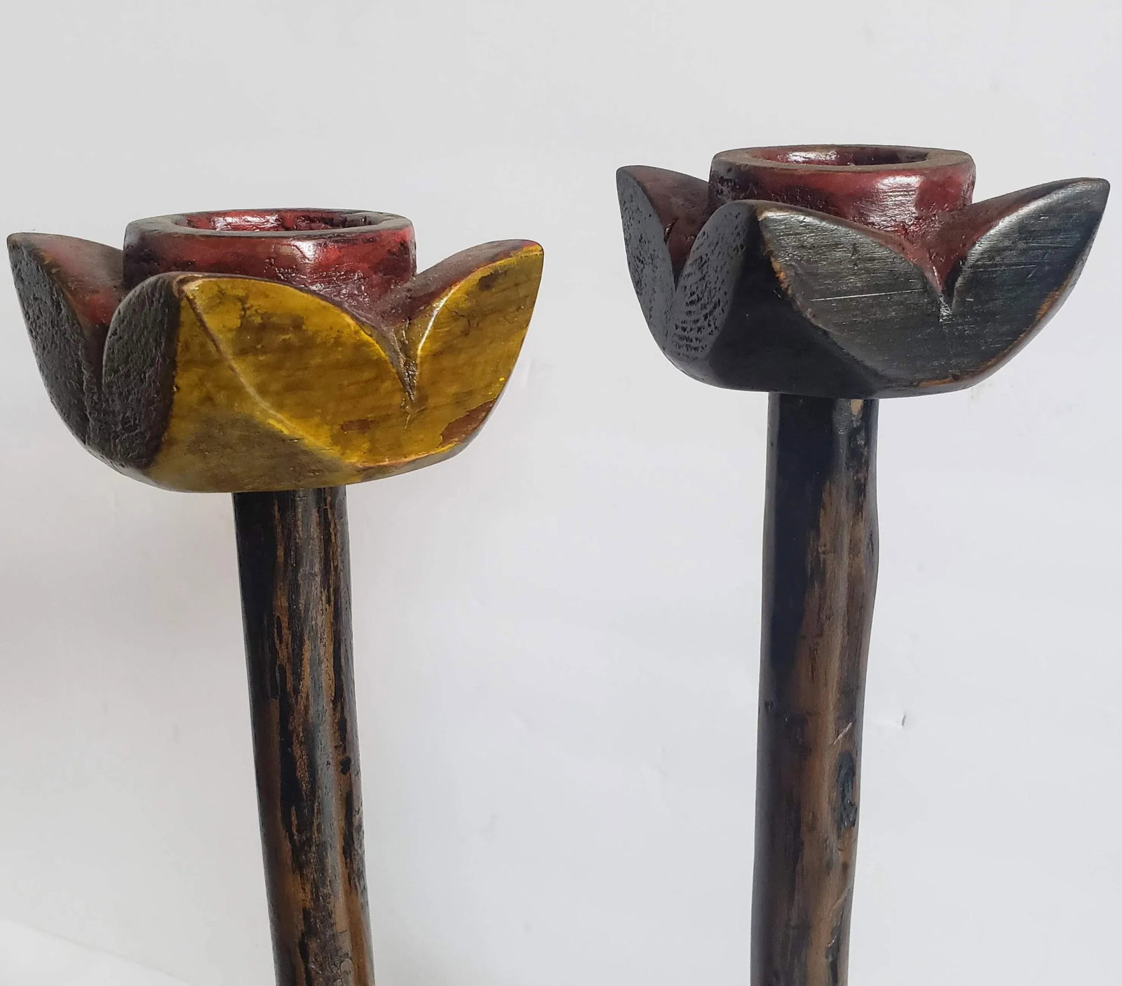 Antique Provincial Chinese Candle Holder - Folk Art - a Pair - 2