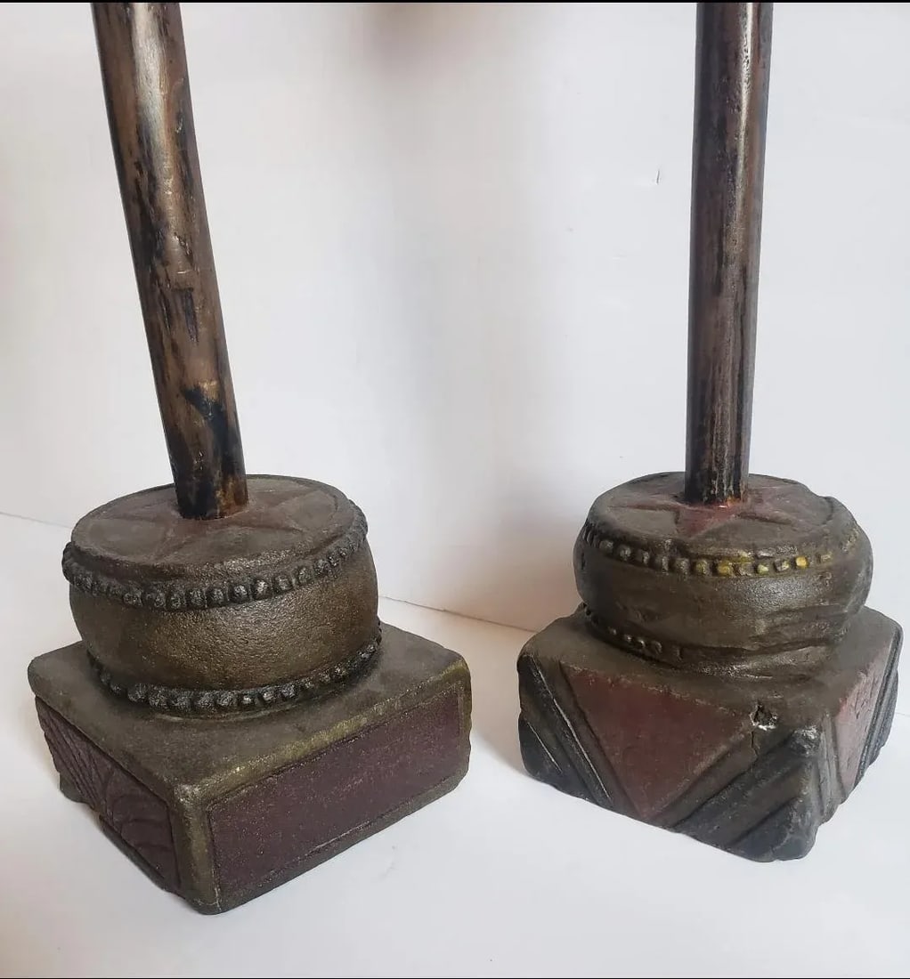 Antique Provincial Chinese Candle Holder - Folk Art - a Pair - 5
