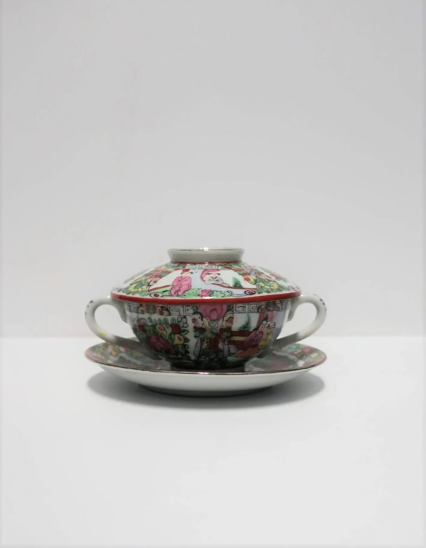 Vintage Famille Rose Tea Cup or Soup Set - 2