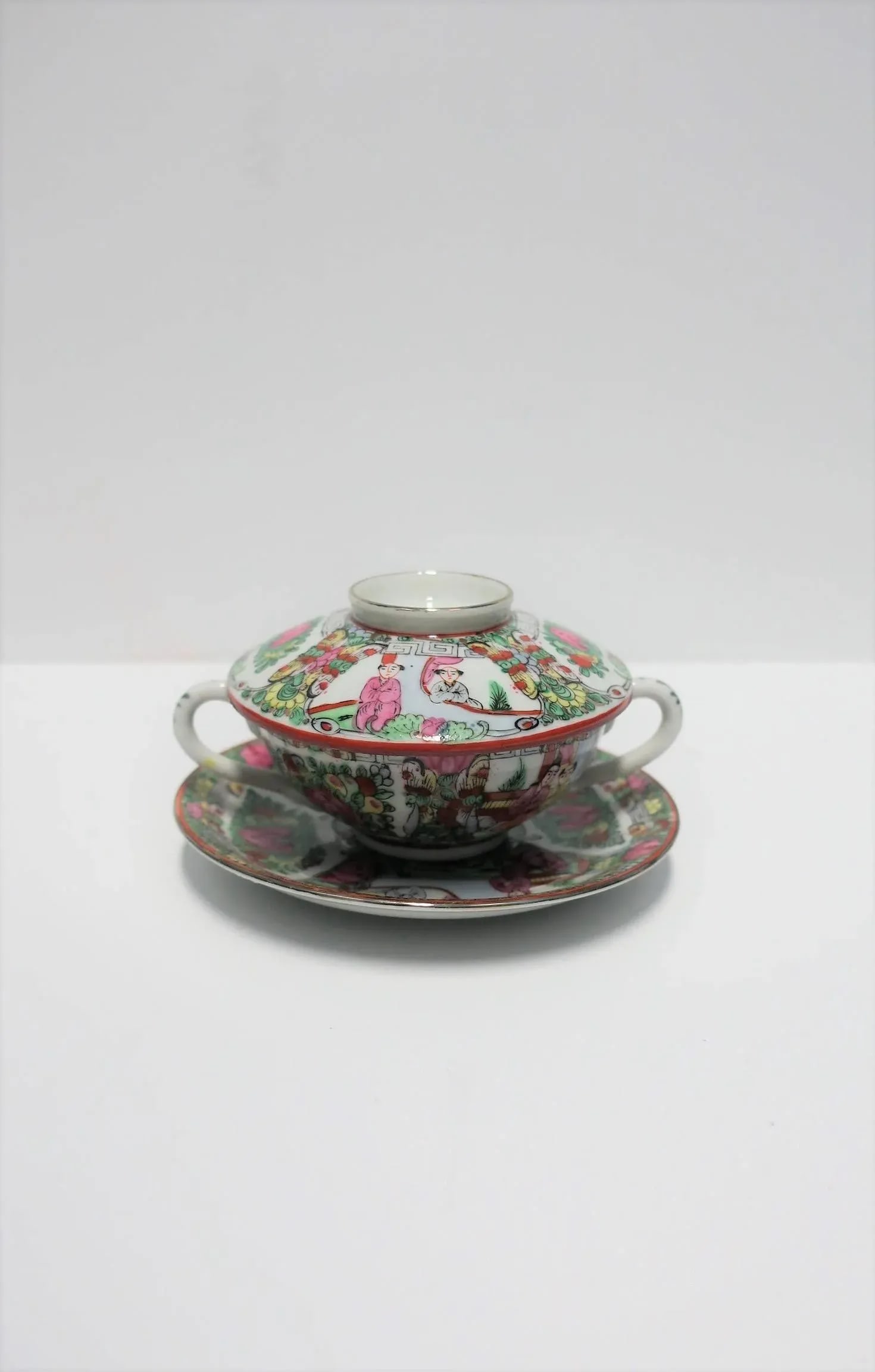 Vintage Famille Rose Tea Cup or Soup Set - 3
