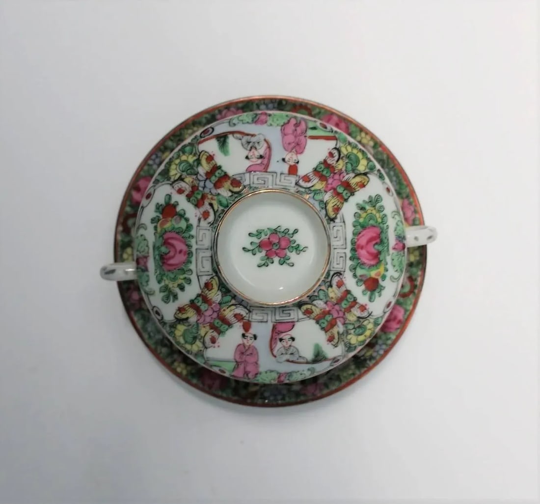 Vintage Famille Rose Tea Cup or Soup Set - 4
