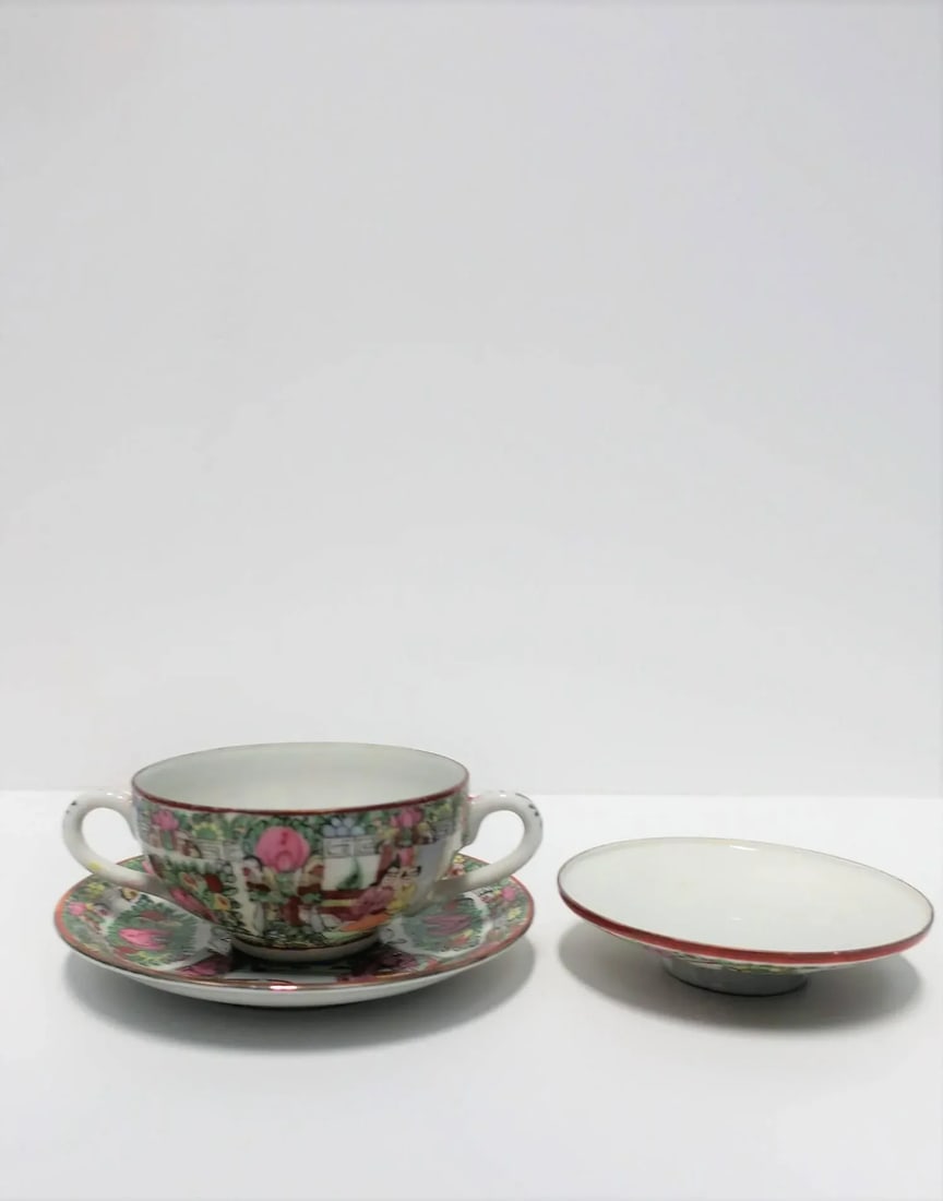 Vintage Famille Rose Tea Cup or Soup Set - 5